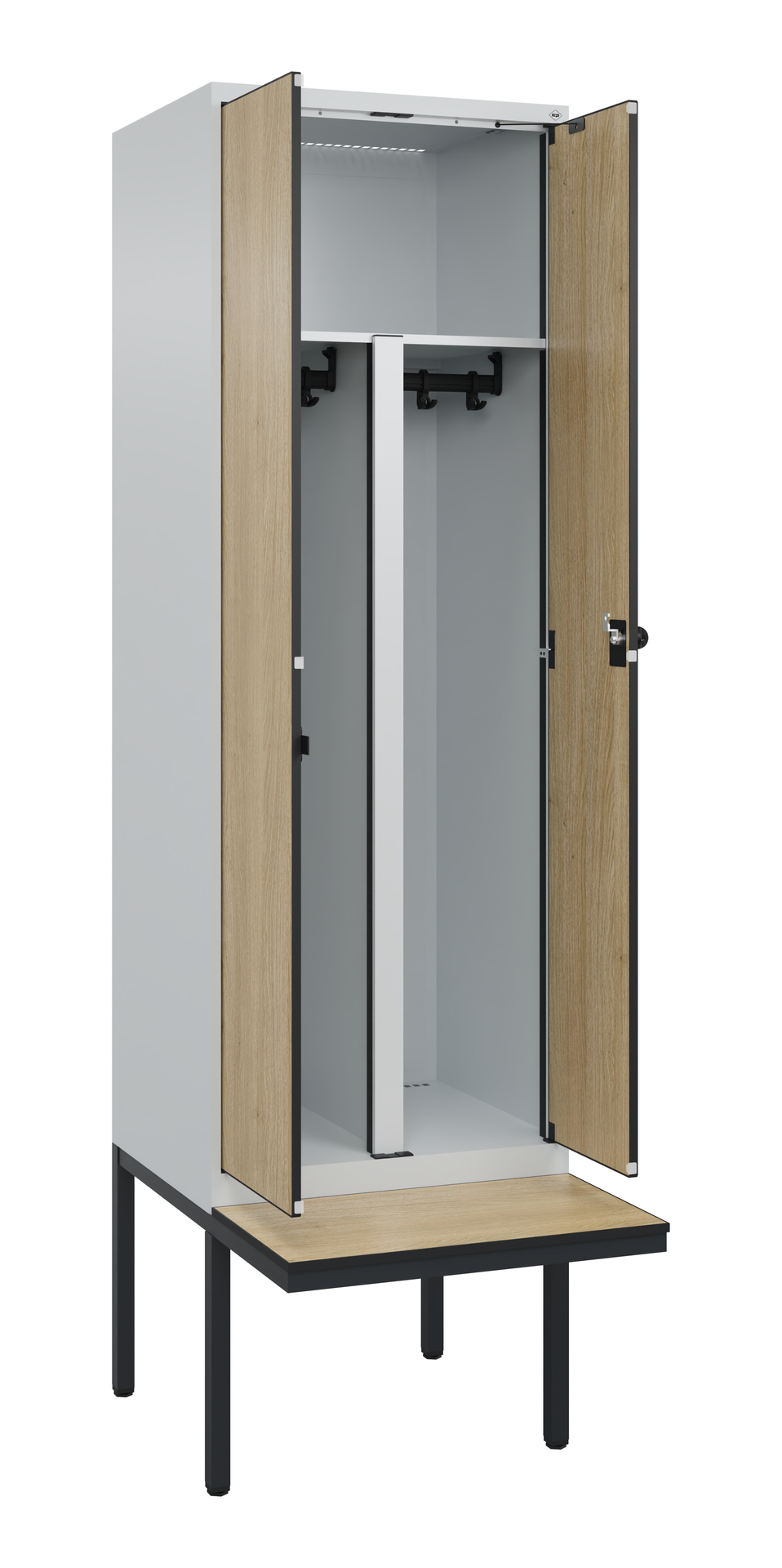 C+P PSA Schwarz-Wei�-Spind Evolo PLUS, Bank, 2 Abteile, 2120x600x815mm