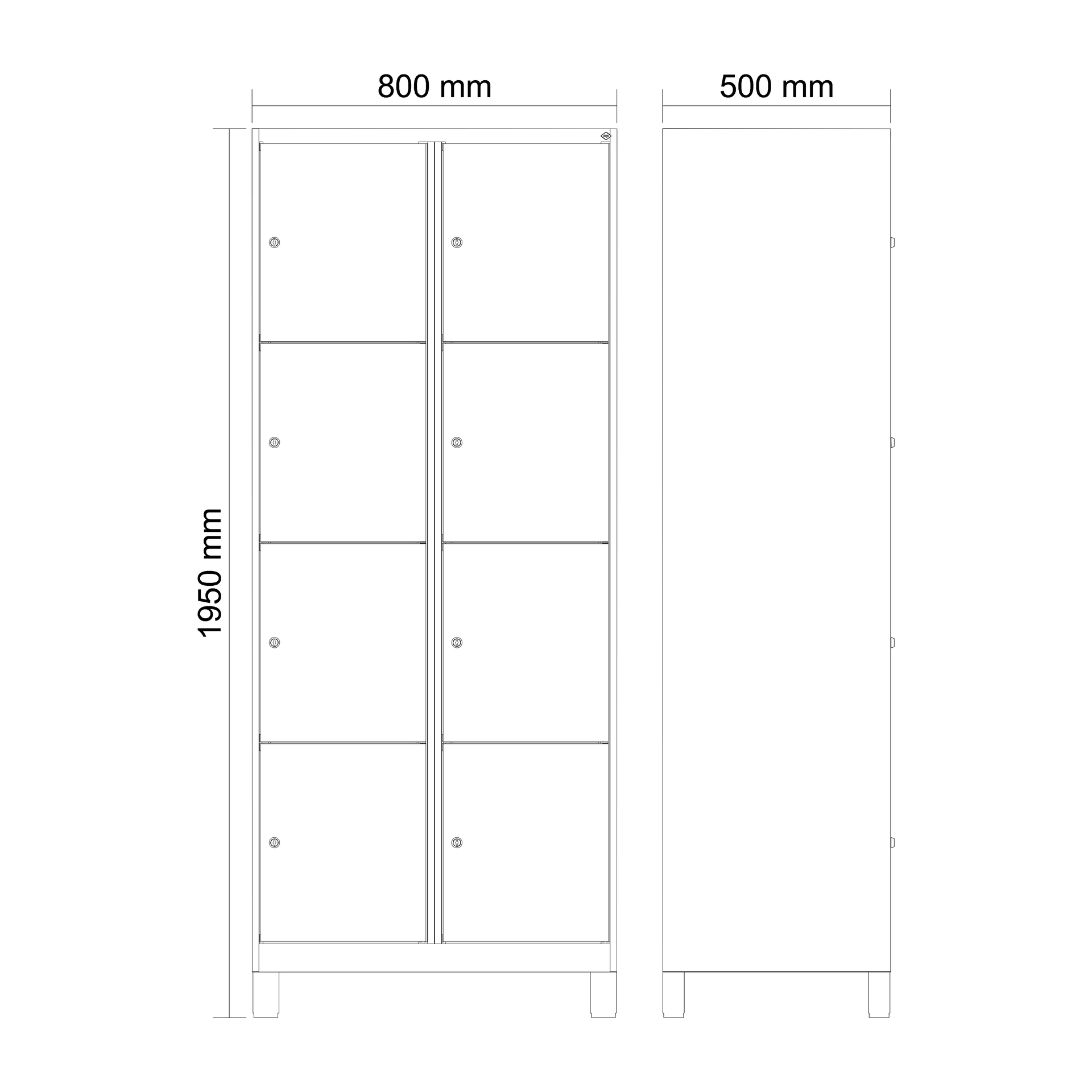 C+P Schlie�fachschrank Evolo PLUS, F��e, 8 F�cher, 1950x800x500mm
