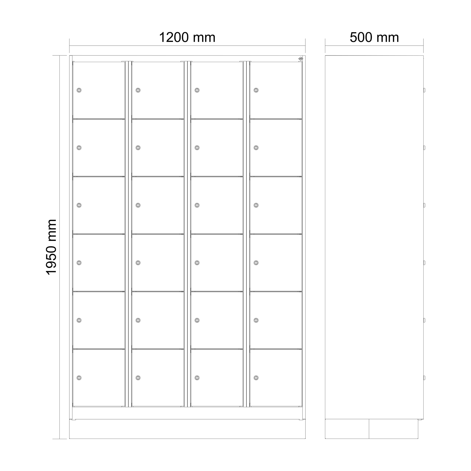 C+P Schlie�fachschrank Evolo PLUS, Sockel, 24 F�cher, 1950x1200x500mm
