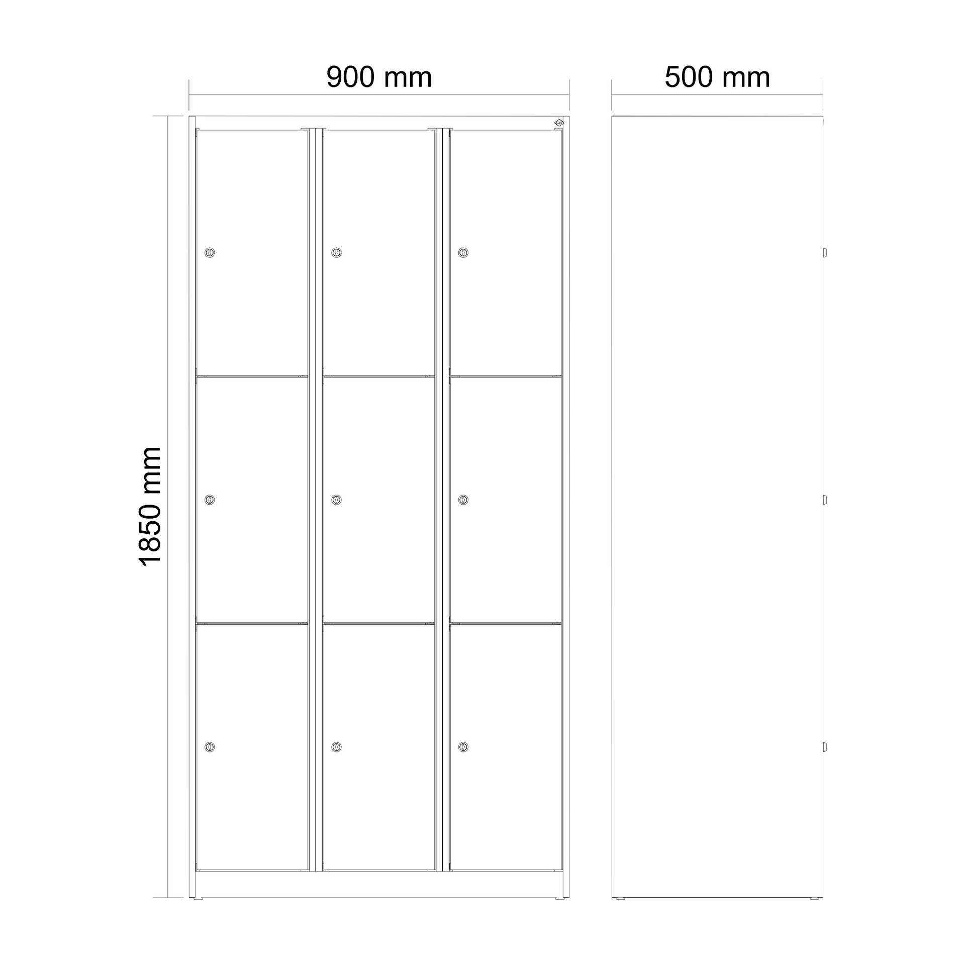 C+P Schlie�fachschrank Evolo PLUS, 9 F�cher, 1850x900x500mm
