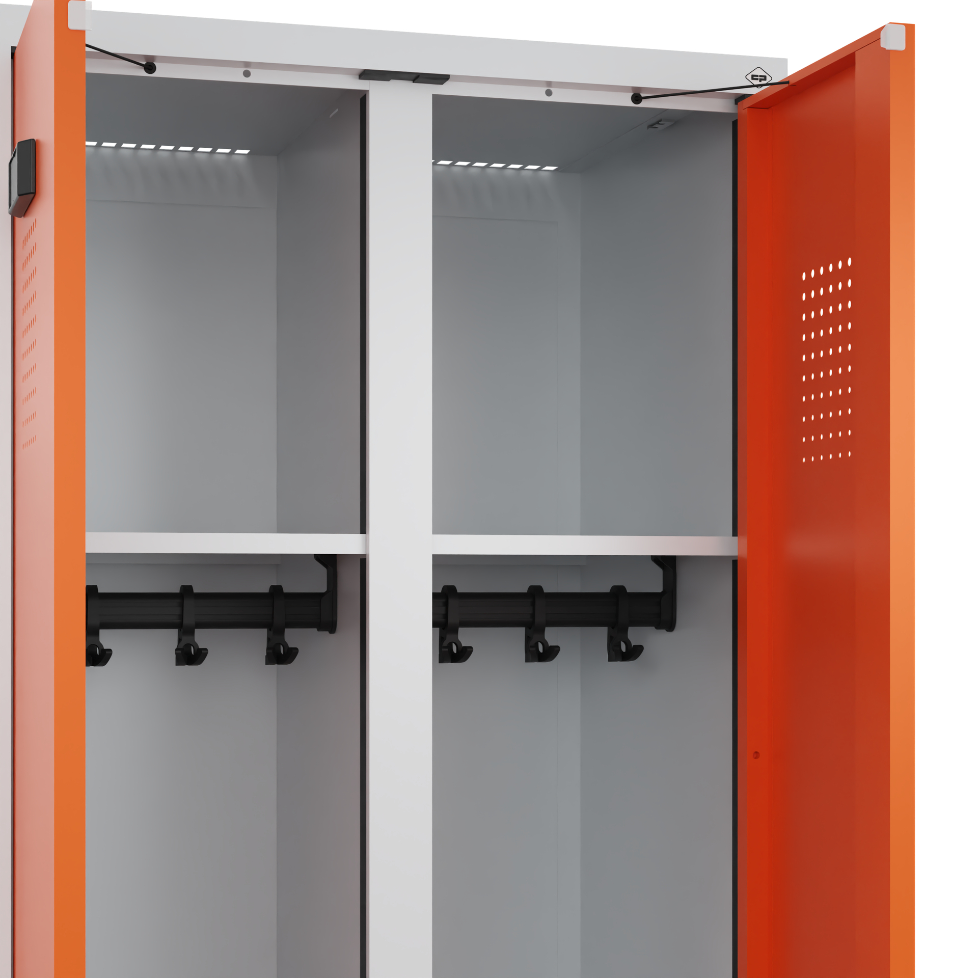 C+P Schwarz-Weiß-Spind Evolo PLUS, Bank, 2 Abteile, 2120x600x815mm