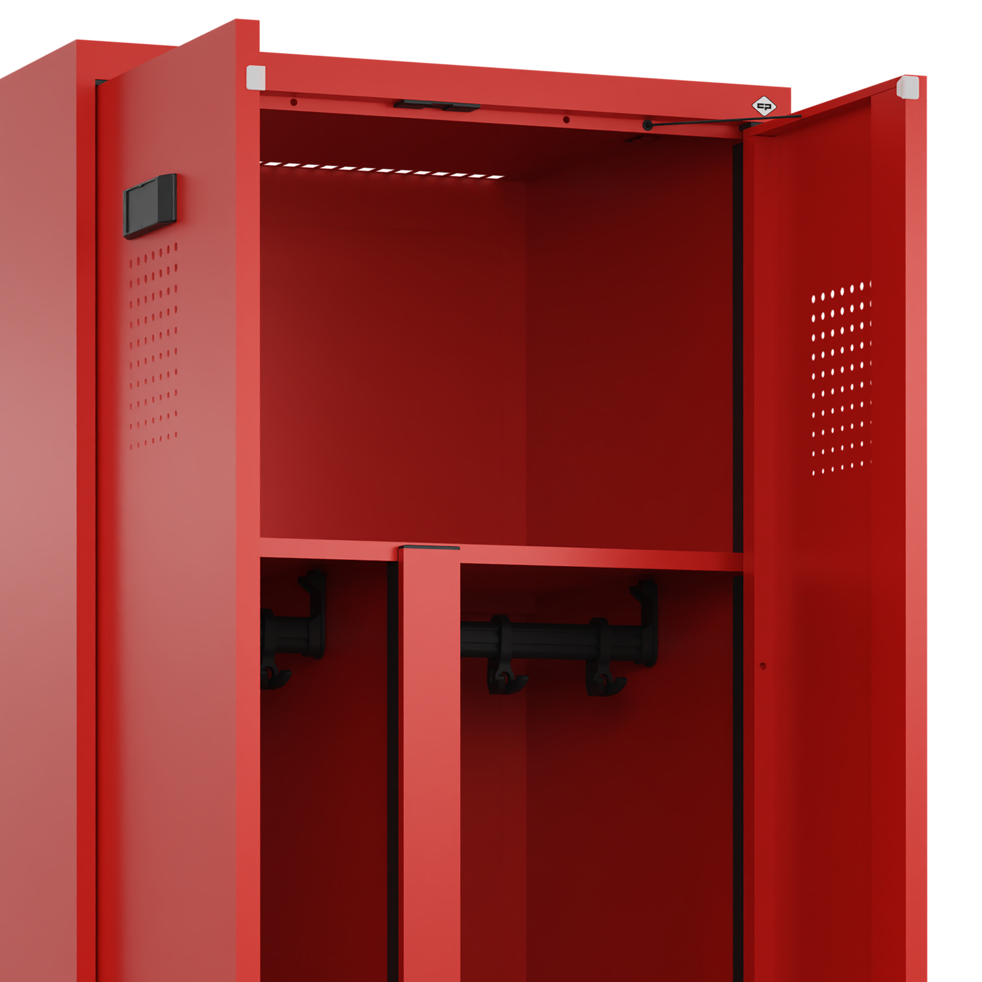 C+P PSA Schwarz-Weiß-Spind Evolo PLUS, Bank, 2 Abteile, 2120x600x815mm