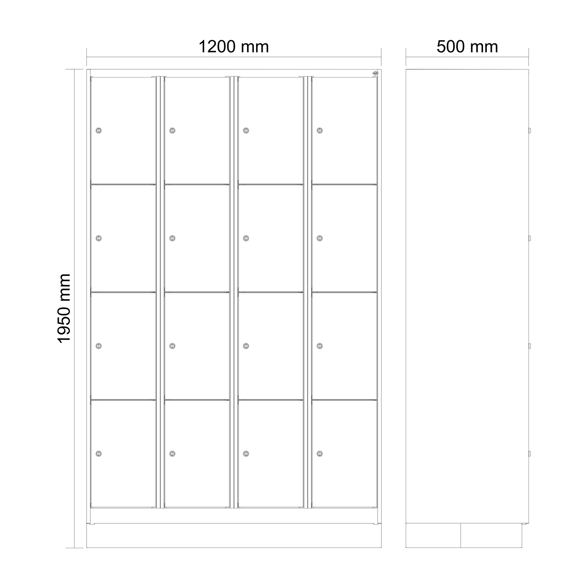 C+P Schlie�fachschrank Evolo PLUS, Sockel, 16 F�cher, 1950x1200x500mm