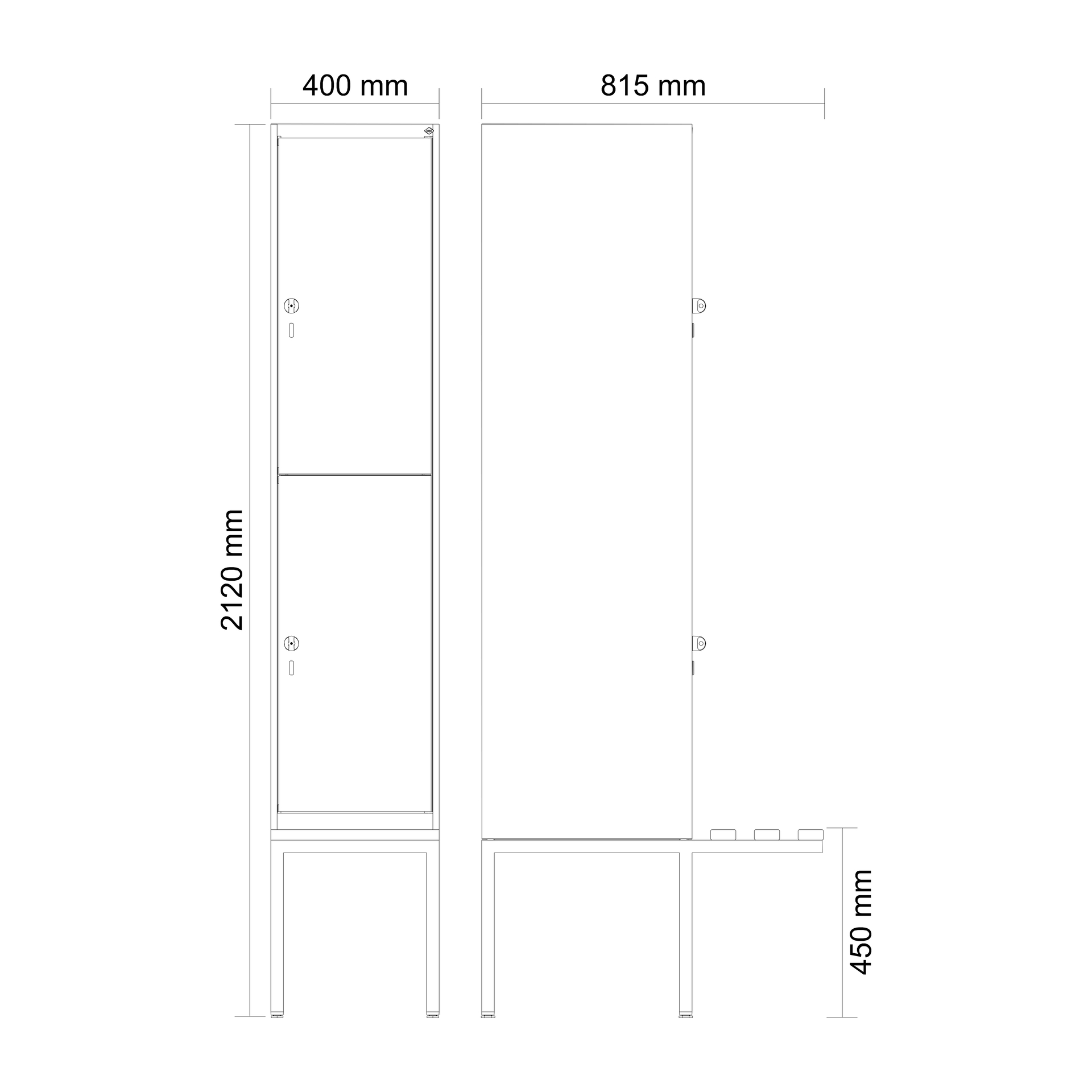 C+P Doppelst�ckiger Spind Evolo PLUS, 2 F�cher, 2120x400x815mm