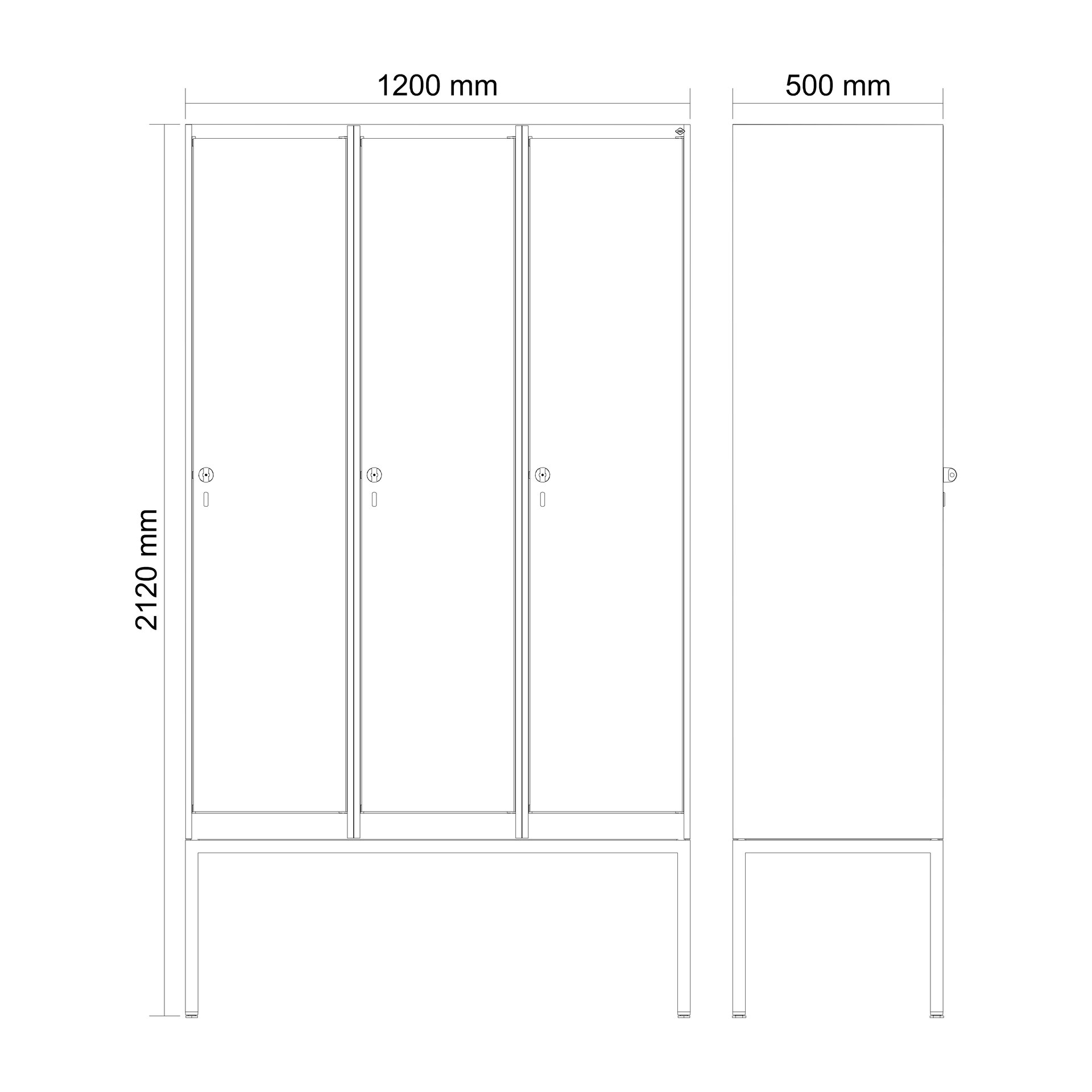 C+P Spind Evolo PLUS, Gestell, 3 Abteile, 2120x1200x500mm