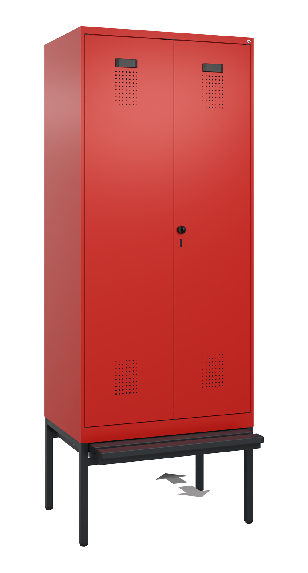 C+P PSA Schwarz-Weiß-Spind Evolo PLUS, Bank, 2 Abteile, 2120x800x815mm