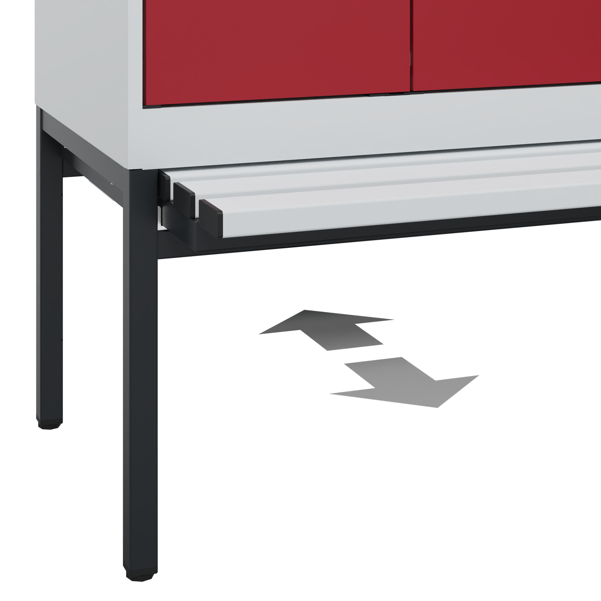 C+P Schwarz-Weiß-Spind Evolo PLUS, Bank, 4 Abteile, 2120x1200x815mm