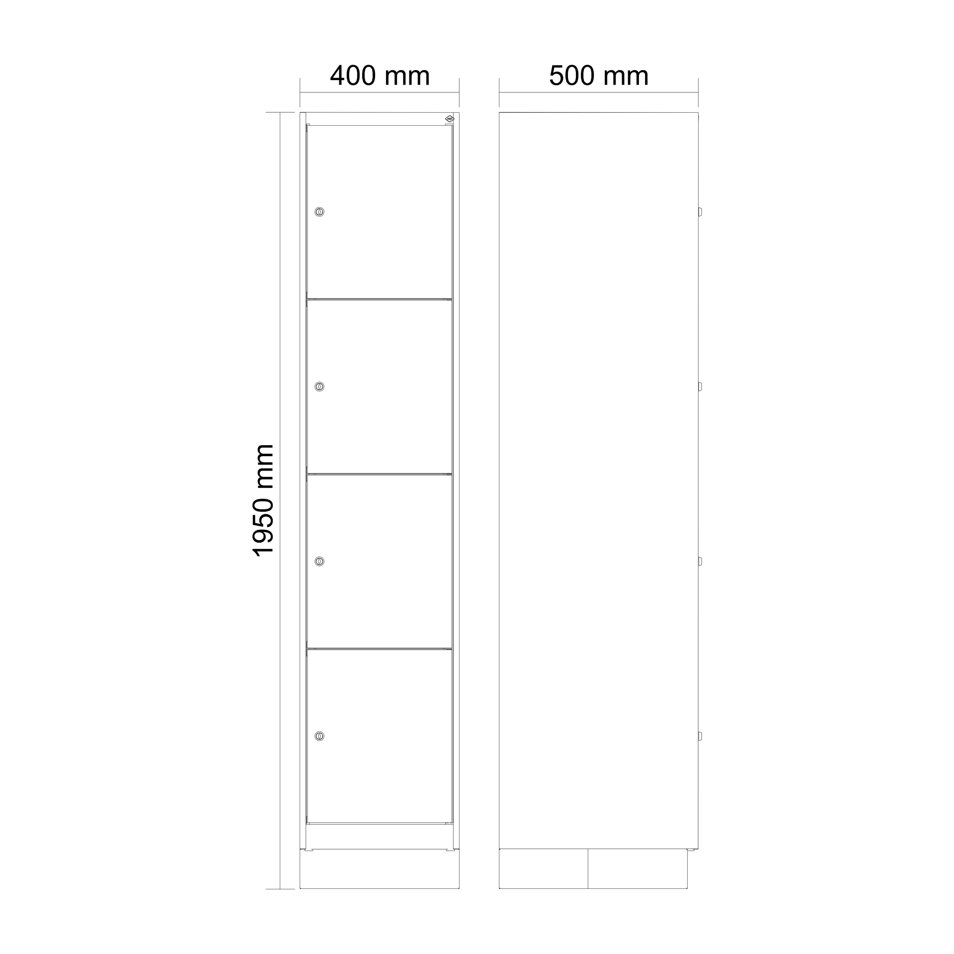 C+P Schlie�fachschrank Evolo PLUS, Sockel, 4 F�cher, 1950x400x500mm