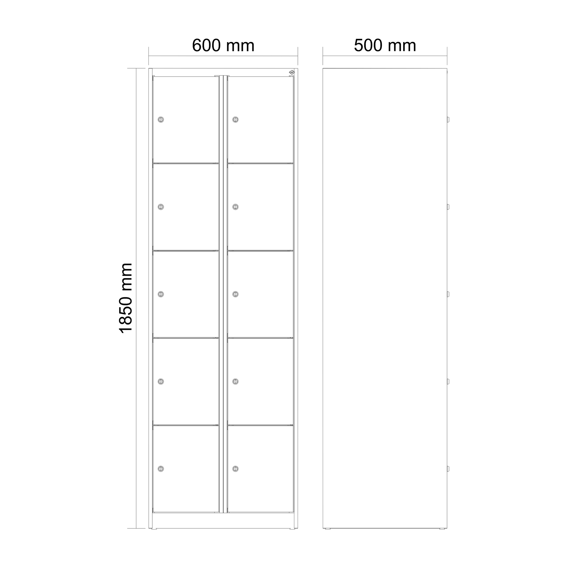 C+P Schlie�fachschrank Evolo PLUS, 10 F�cher, 1850x600x500mm