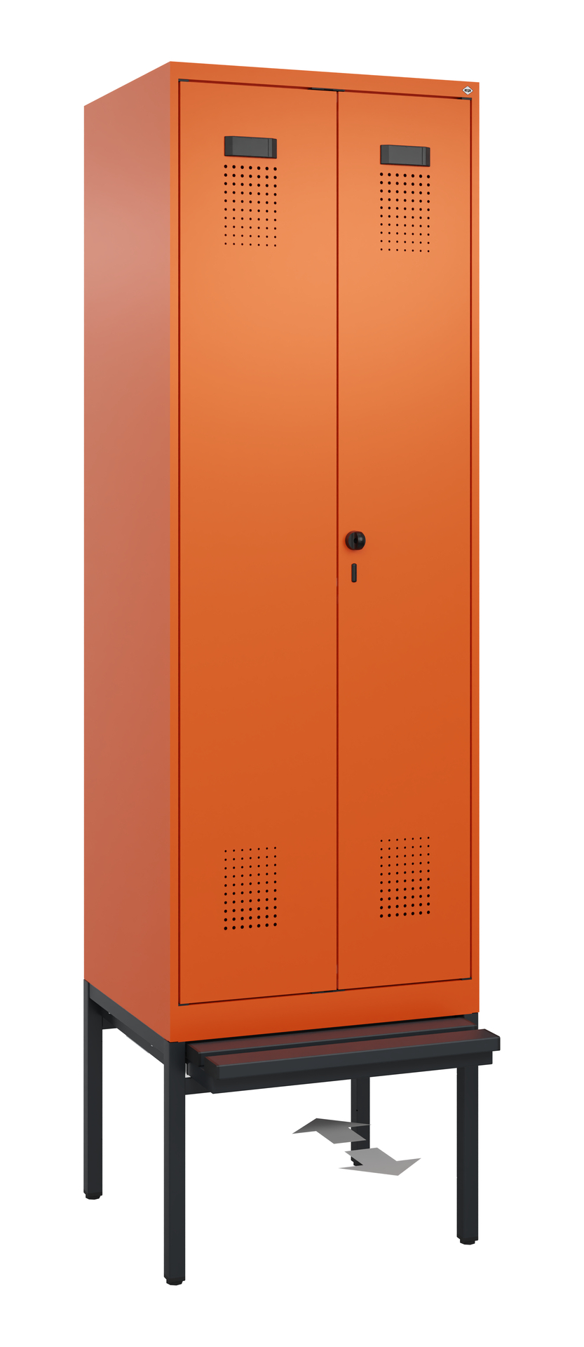 C+P PSA Schwarz-Weiß-Spind Evolo PLUS, Bank, 2 Abteile, 2120x600x815mm
