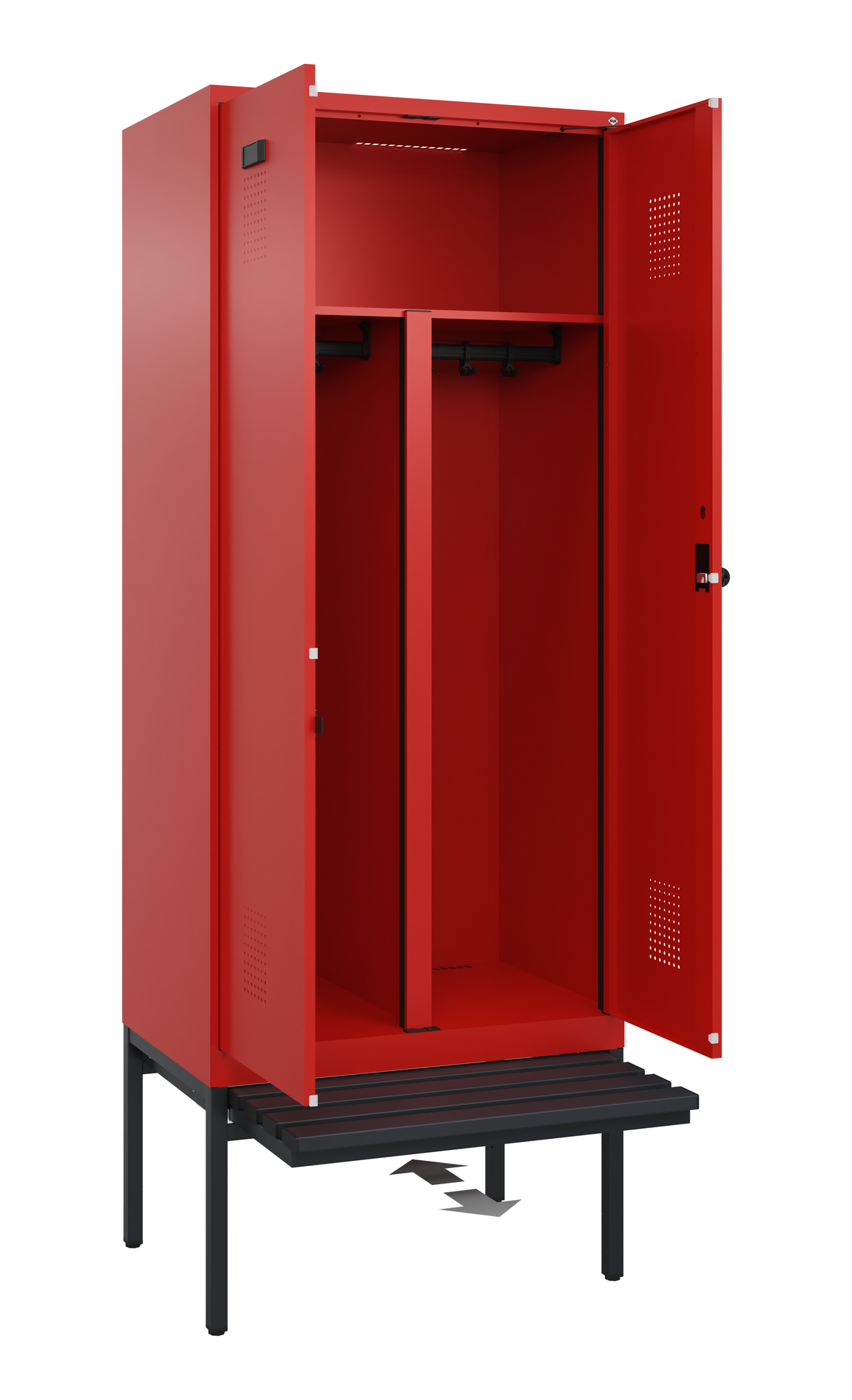 C+P PSA Schwarz-Weiß-Spind Evolo PLUS, Bank, 2 Abteile, 2120x800x815mm