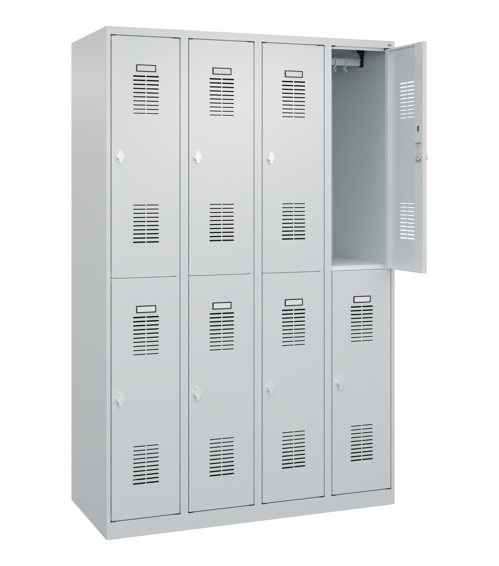 C+P Doppelstöckiger Spind Basis PLUS, 8 Fächer, 1850x1200x500mm, 7035/7035