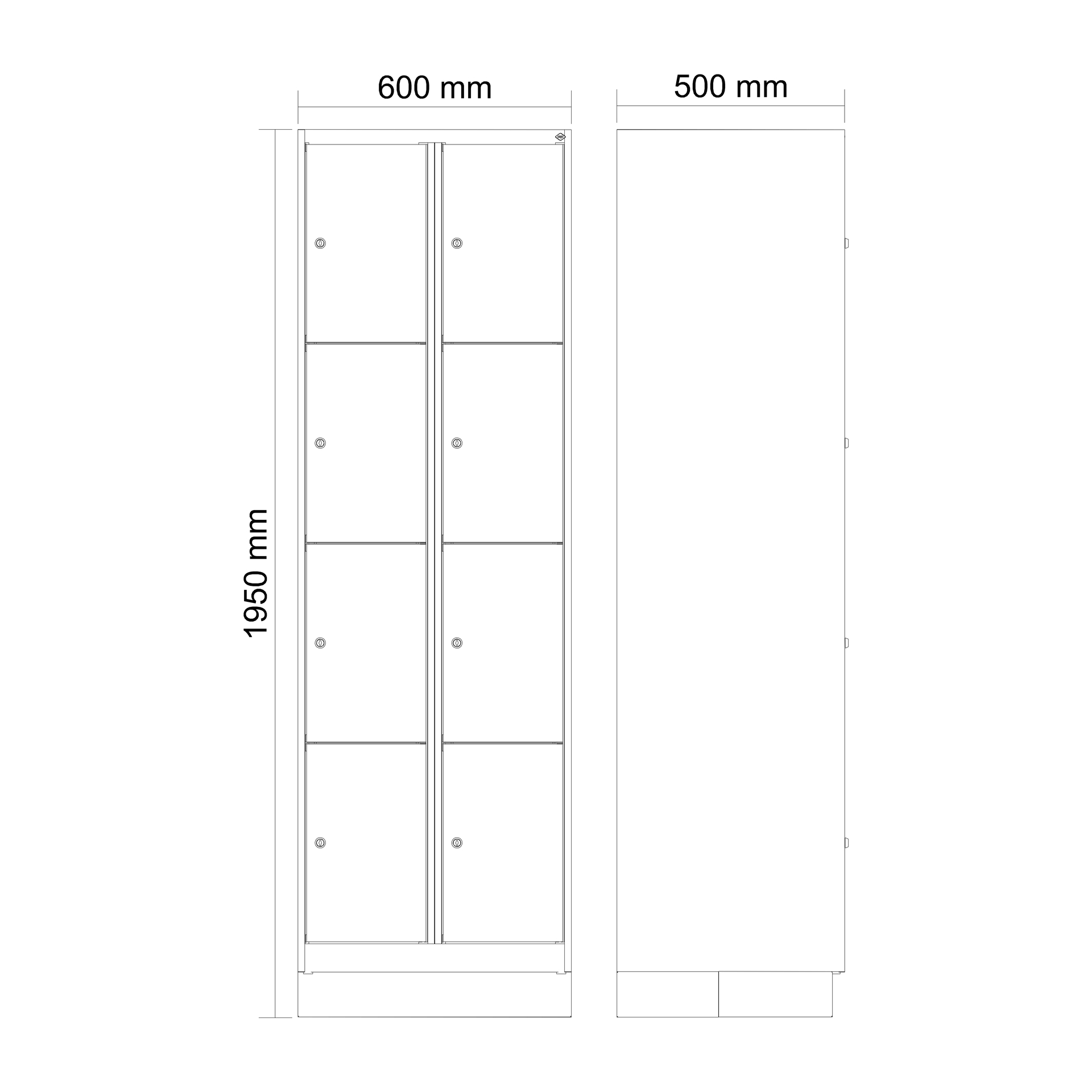 C+P Schlie�fachschrank Evolo PLUS, Sockel, 8 F�cher, 1950x600x500mm