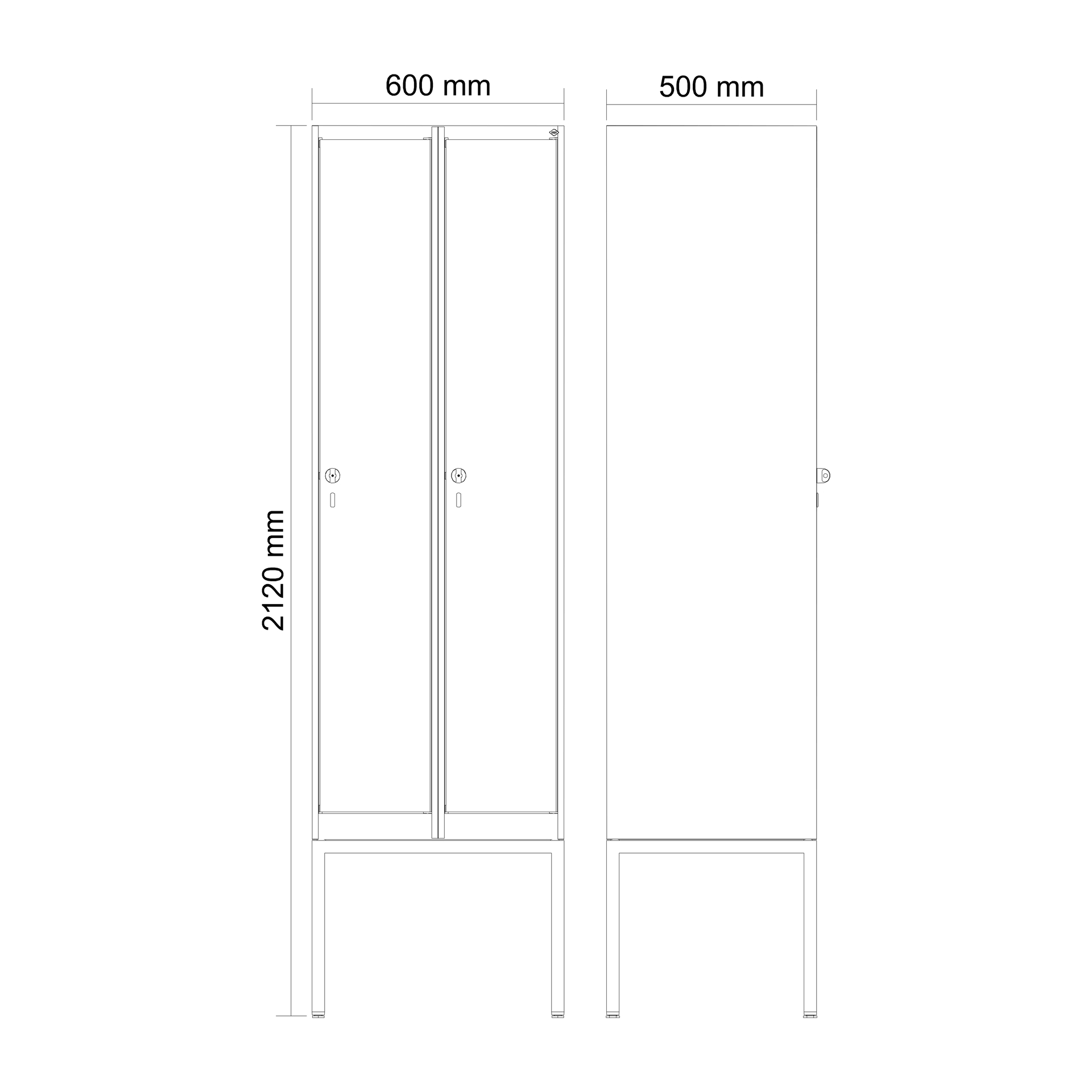 C+P Spind Evolo PLUS, Gestell, 2 Abteile, 2120x600x500mm