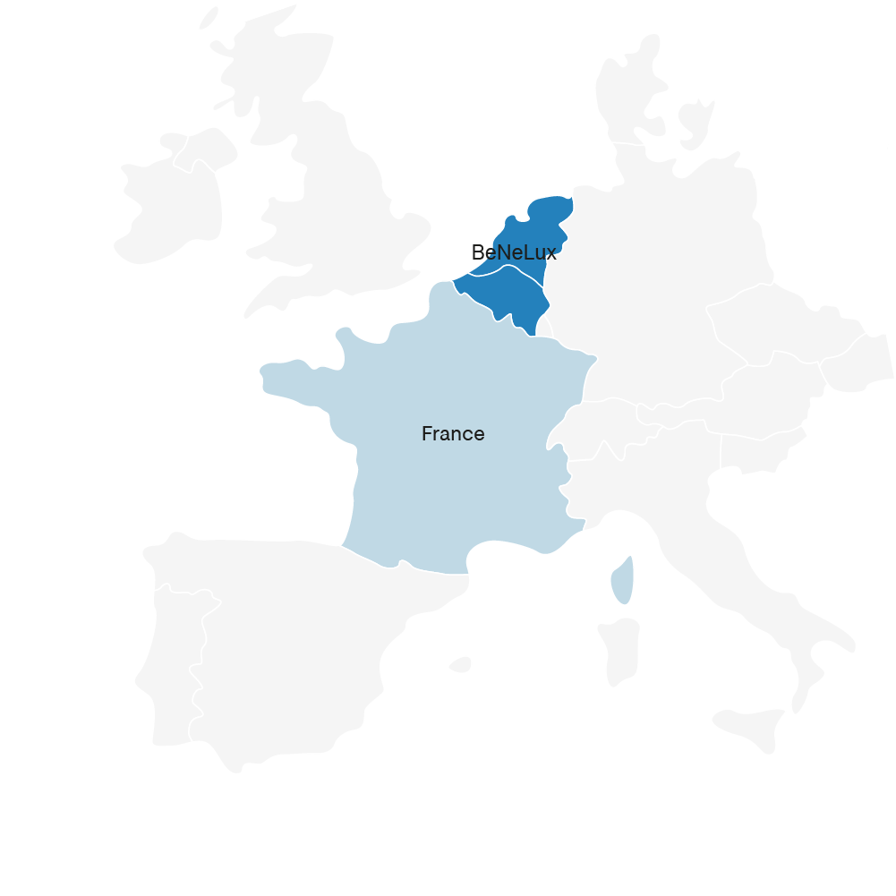 Gebiedskaart: BeNeLux, Frankrijk
