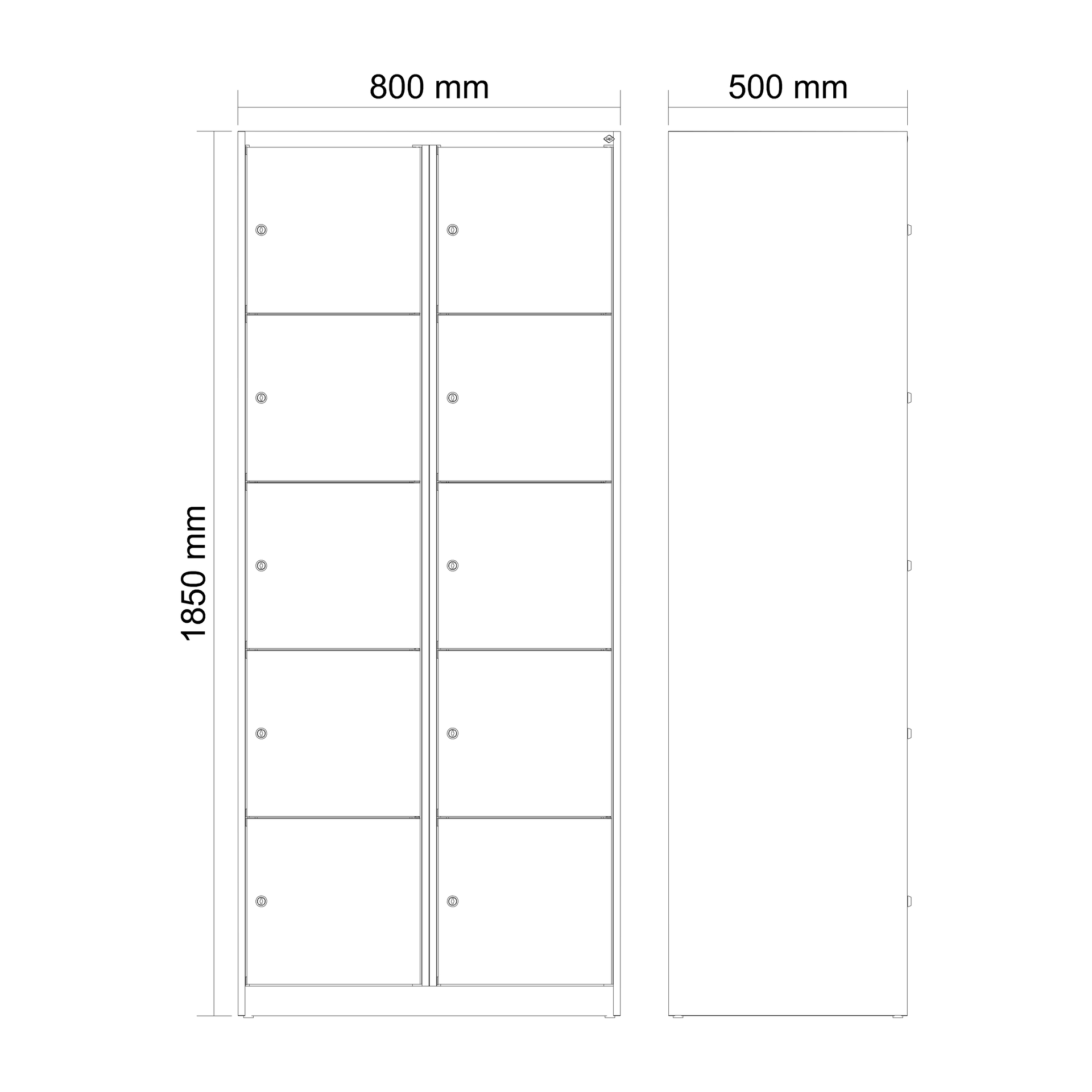 C+P Schlie�fachschrank Evolo PLUS, 10 F�cher, 1850x800x500mm