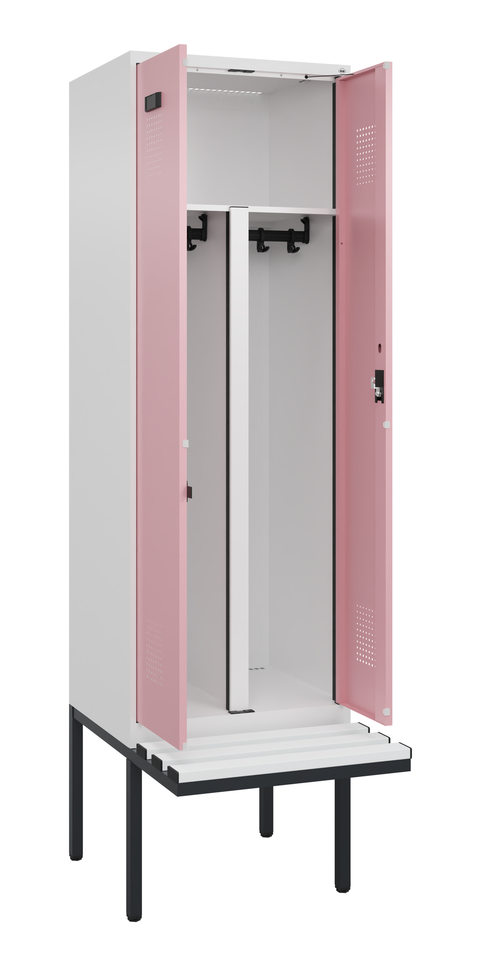 C+P PSA Schwarz-Weiß-Spind Evolo PLUS, Bank, 2 Abteile, 2120x600x815mm