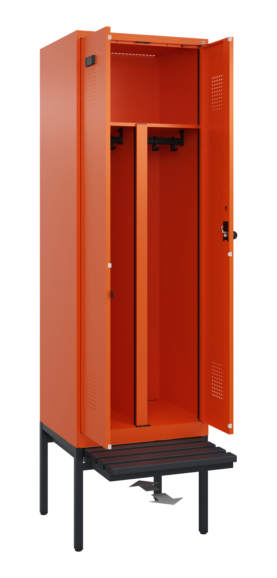 C+P PSA Schwarz-Weiß-Spind Evolo PLUS, Bank, 2 Abteile, 2120x600x815mm