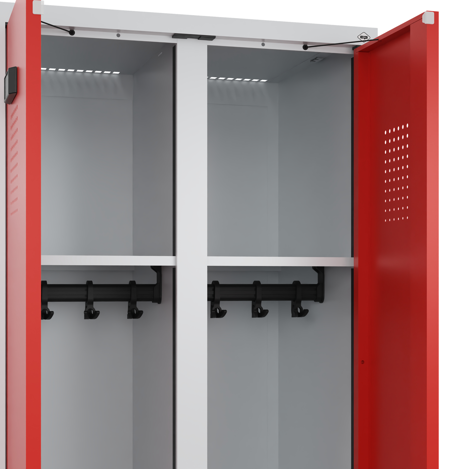 C+P Schwarz-Weiß-Spind Evolo PLUS, Bank, 4 Abteile, 2120x1200x815mm