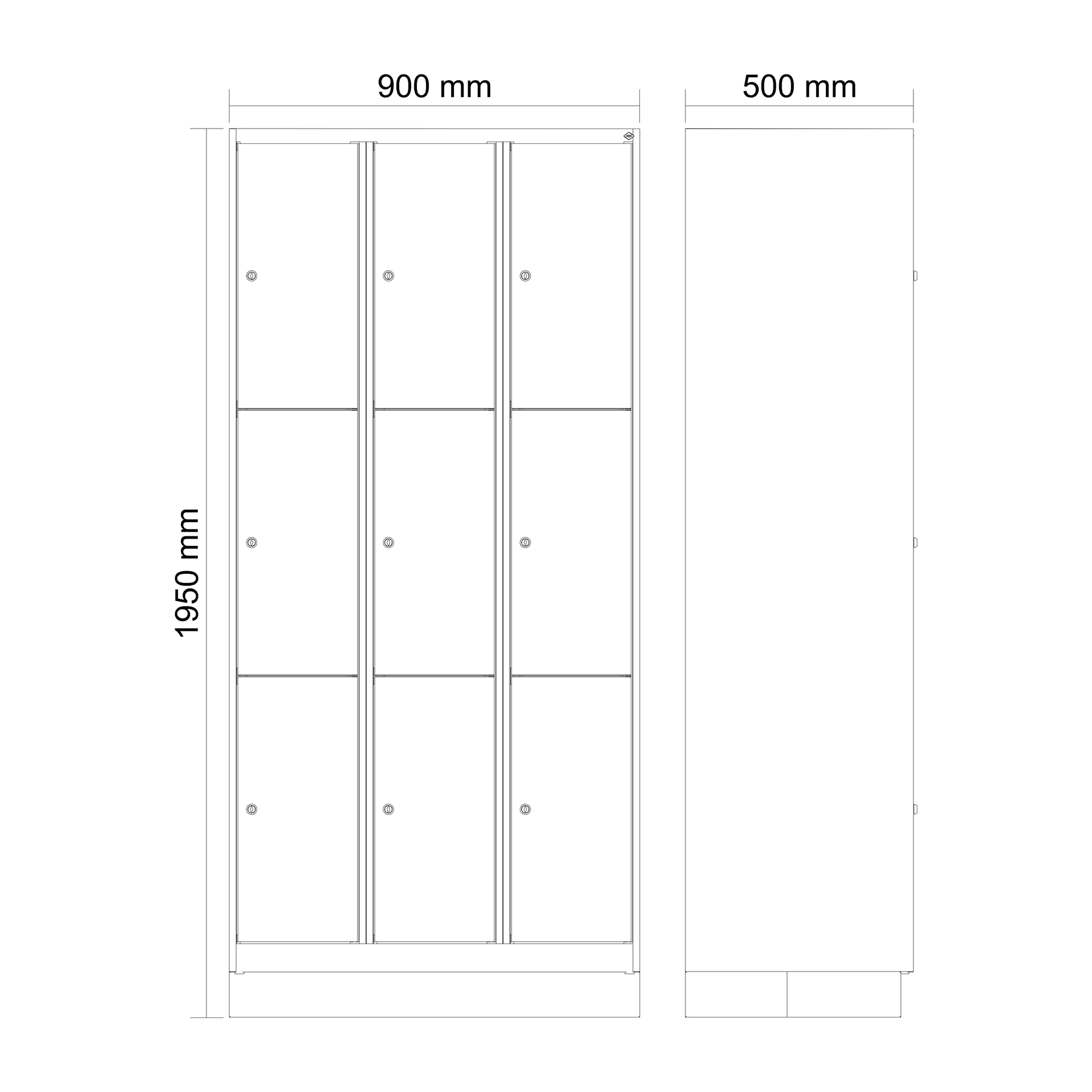 C+P Schlie�fachschrank Evolo PLUS, Sockel, 9 F�cher, 1950x900x500mm