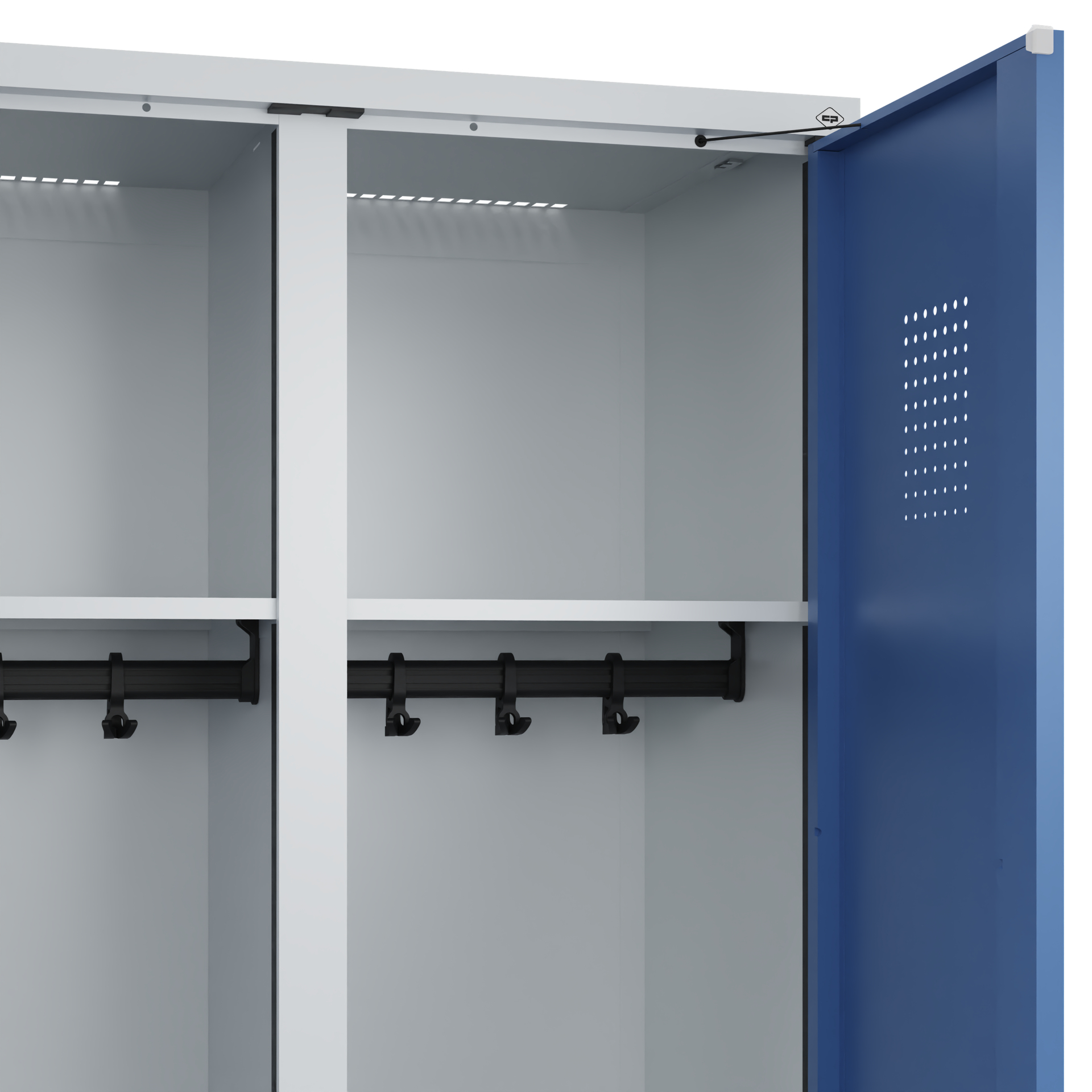 C+P Schwarz-Weiß-Spind Evolo PLUS, Bank, 2 Abteile, 2120x800x815mm
