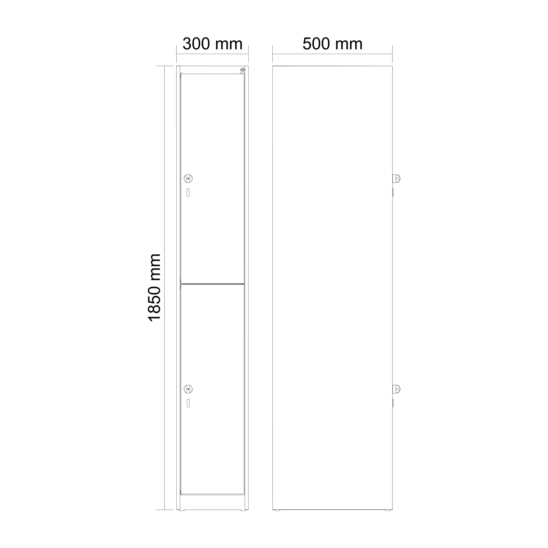 C+P Doppelst�ckiger Spind Evolo PLUS, 2 F�cher, 1850x300x500mm
