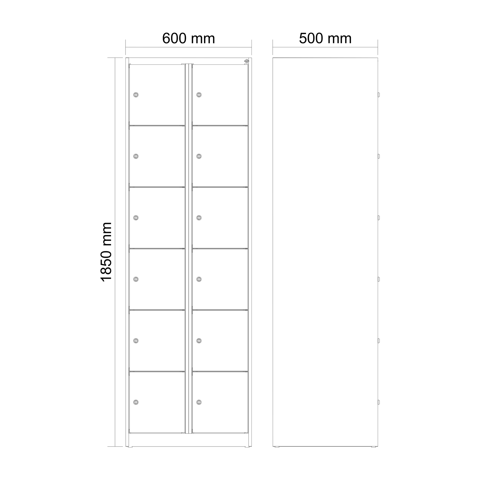 C+P Schlie�fachschrank Evolo PLUS, 12 F�cher, 1850x600x500mm