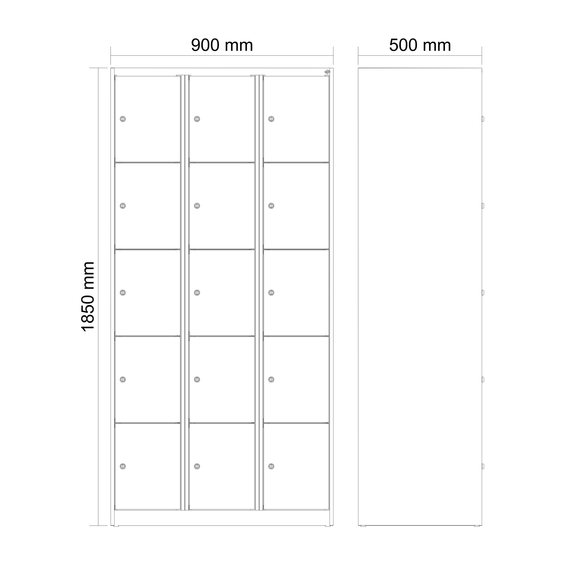 C+P Schlie�fachschrank Evolo PLUS, 15 F�cher, 1850x900x500mm