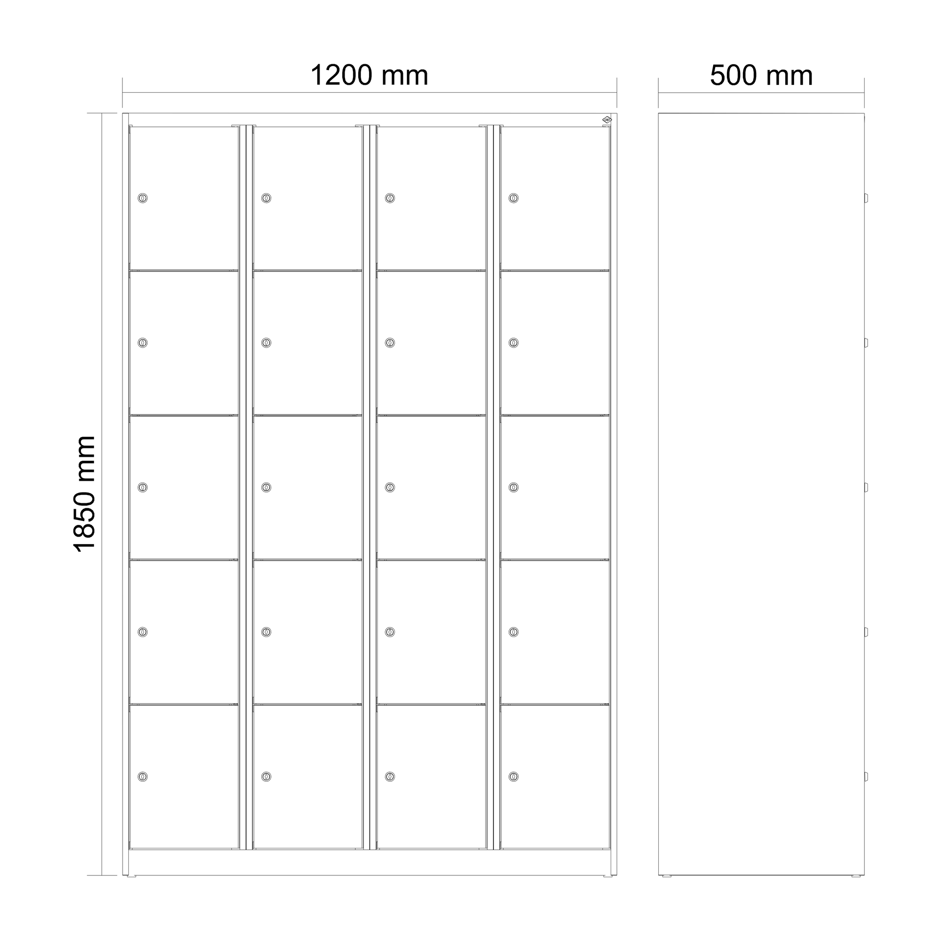C+P Schlie�fachschrank Evolo PLUS, 20 F�cher, 1850x1200x500mm