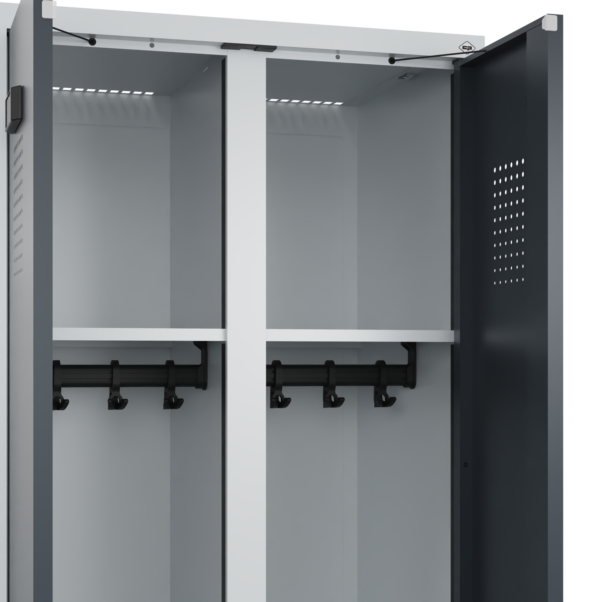 C+P Schwarz-Weiß-Spind Evolo PLUS, Bank, 4 Abteile, 2120x1200x815mm