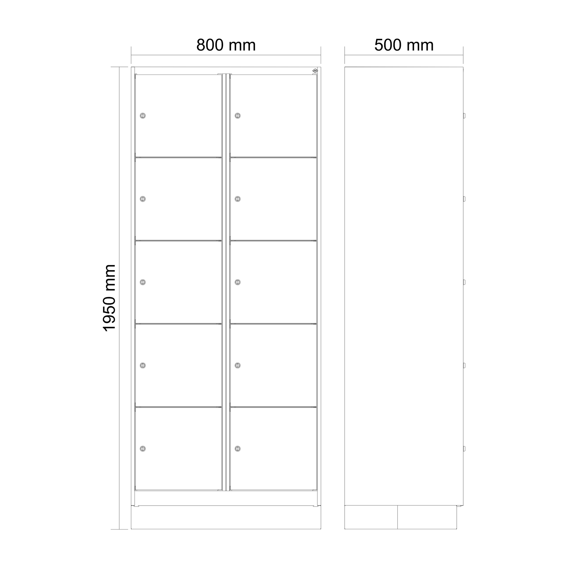 C+P Schlie�fachschrank Evolo PLUS, Sockel, 10 F�cher, 1950x800x500mm