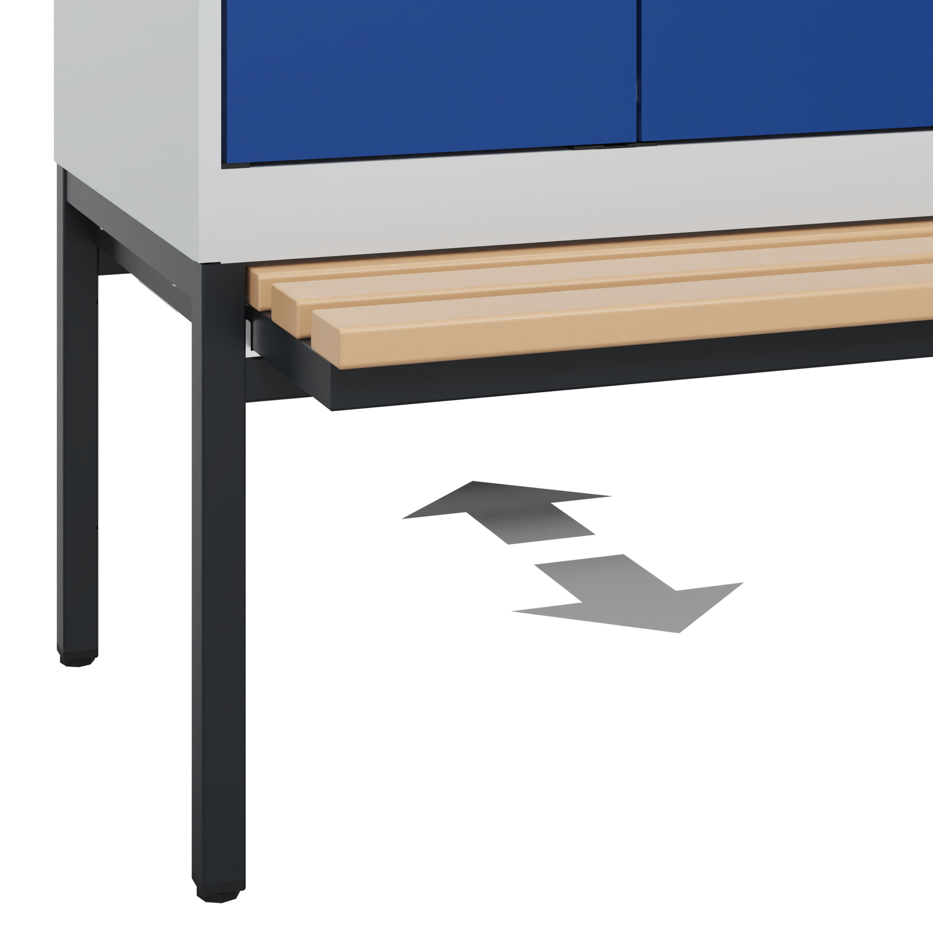 C+P PSA Schwarz-Weiß-Spind Evolo PLUS, Bank, 4 Abteile, 2120x1200x815mm