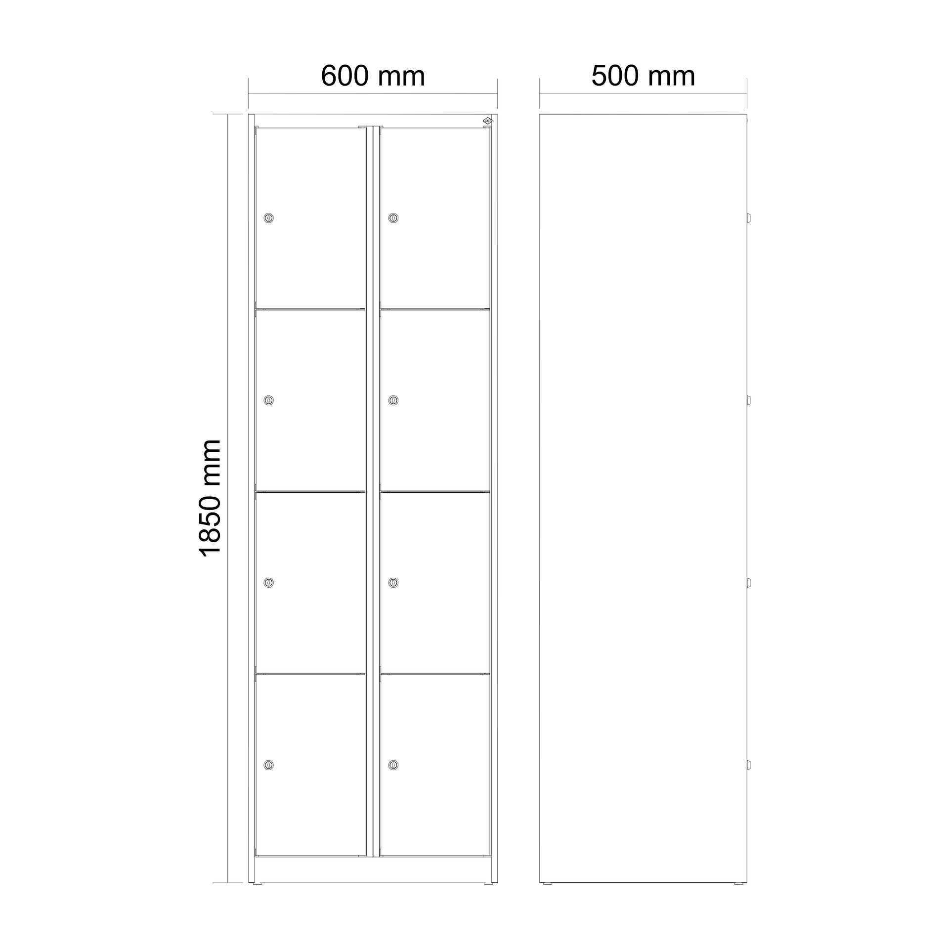 C+P Schlie�fachschrank Evolo PLUS, 8 F�cher, 1850x600x500mm