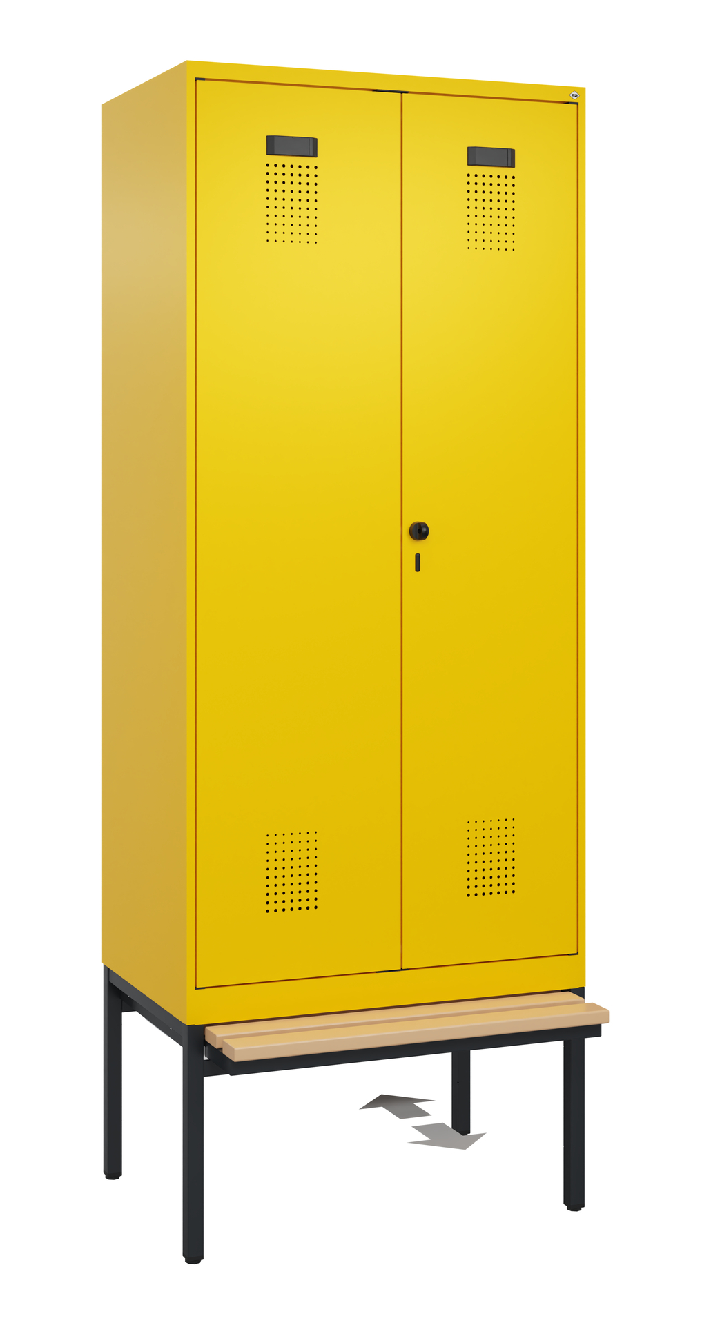 C+P Schwarz-Weiß-Spind Evolo PLUS, Bank, 2 Abteile, 2120x800x815mm