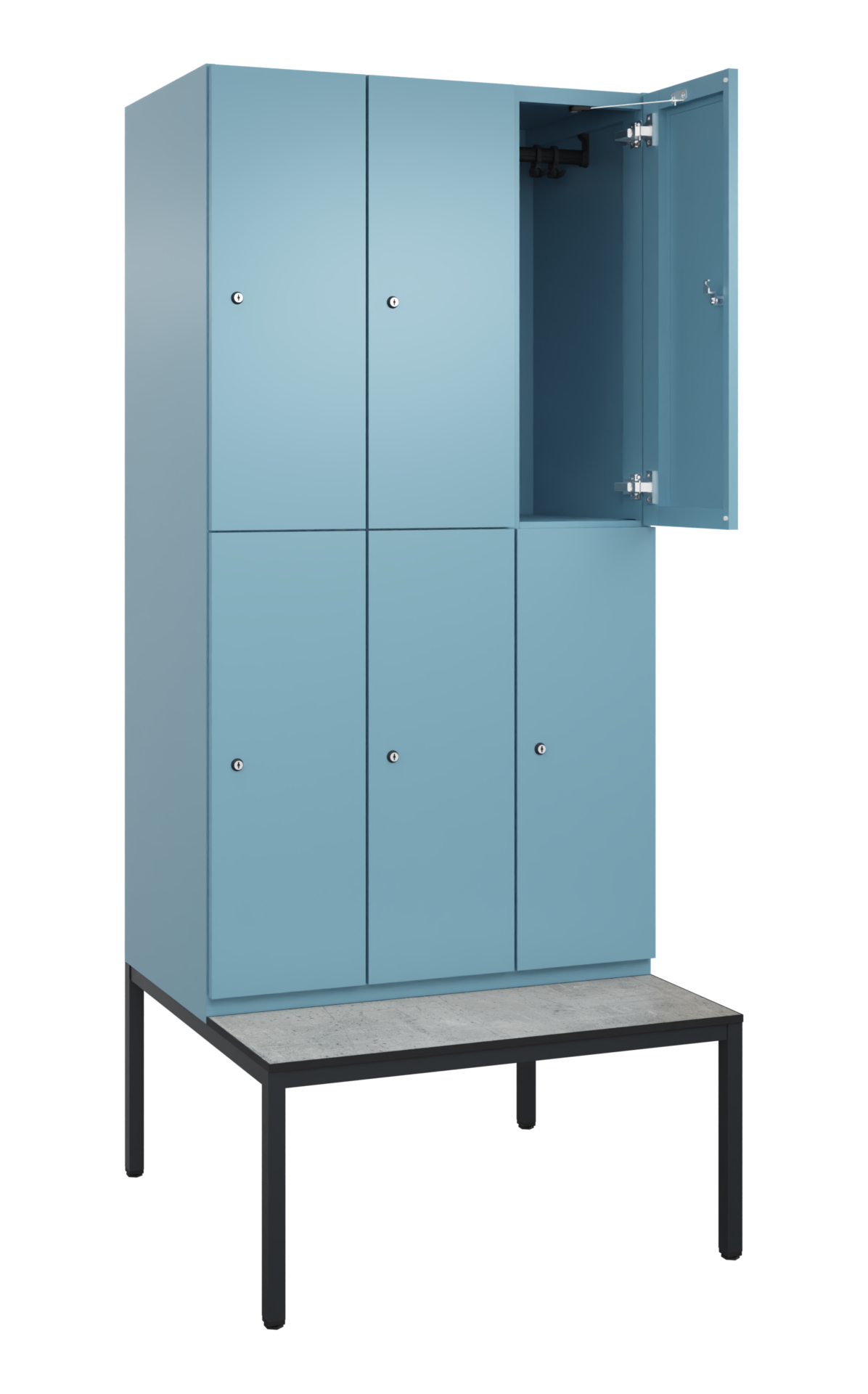 C+P Doppelstöckiger Spind, Cambio, 6 Fächer, Bank, 2120x900x815mm, 9016/VK427