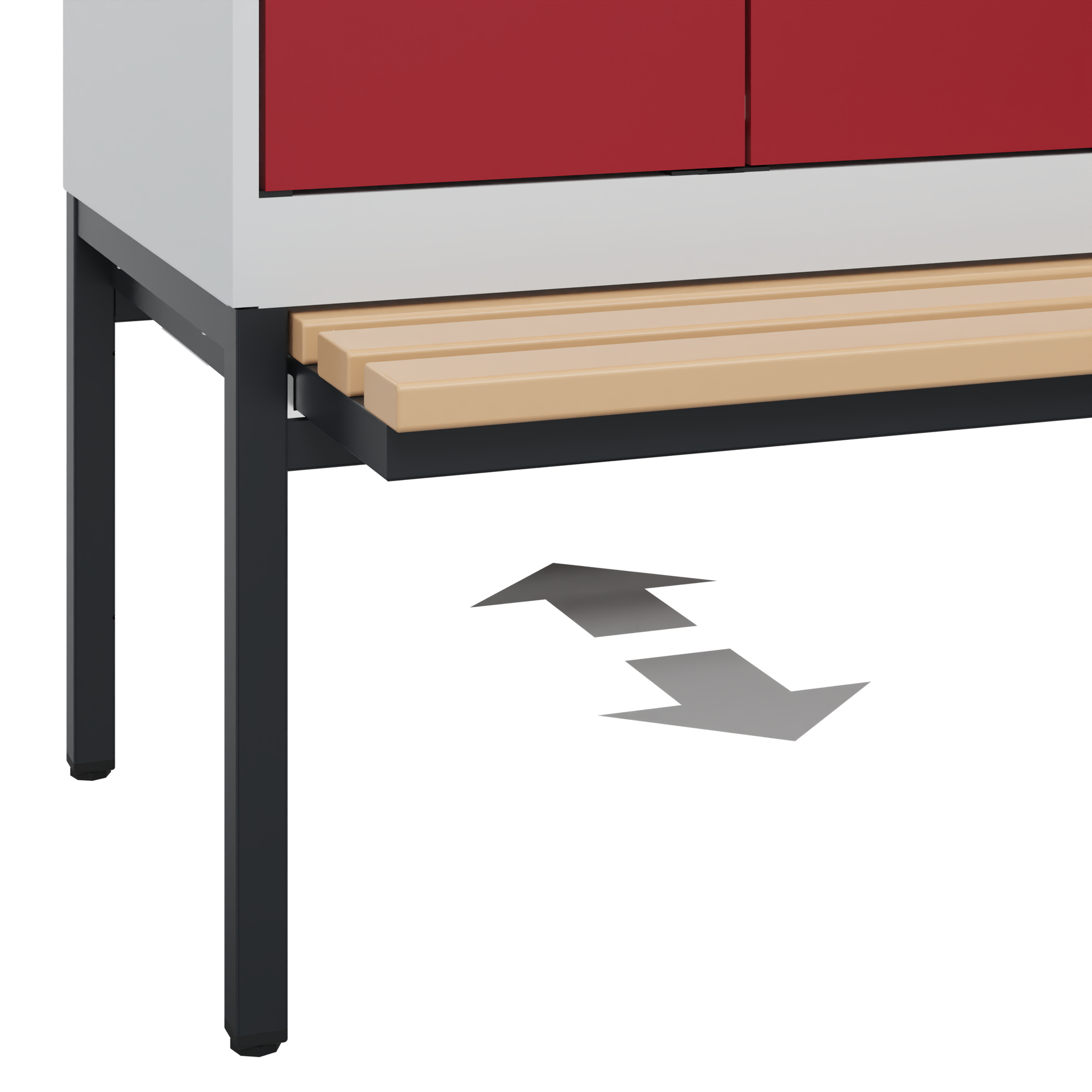 C+P PSA Schwarz-Weiß-Spind Evolo PLUS, Bank, 4 Abteile, 2120x1200x815mm