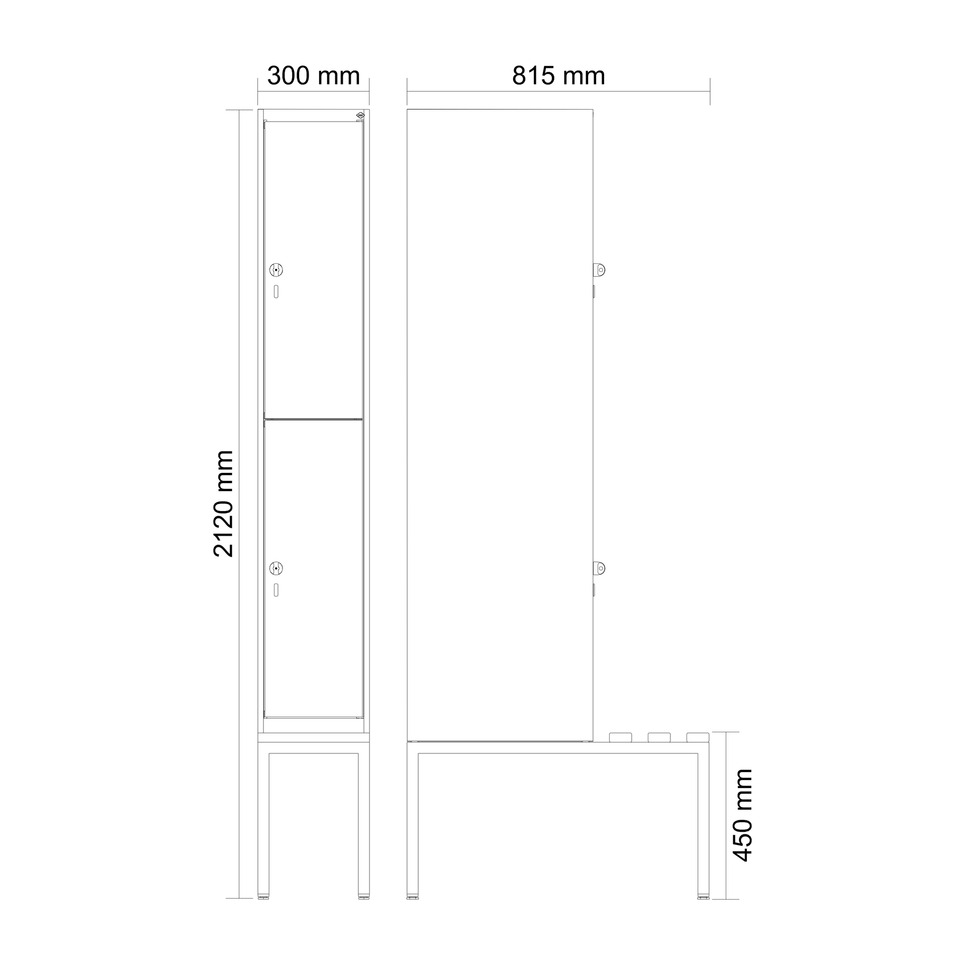 C+P Doppelst�ckiger Spind Evolo PLUS, 2 F�cher, 2120x300x815mm