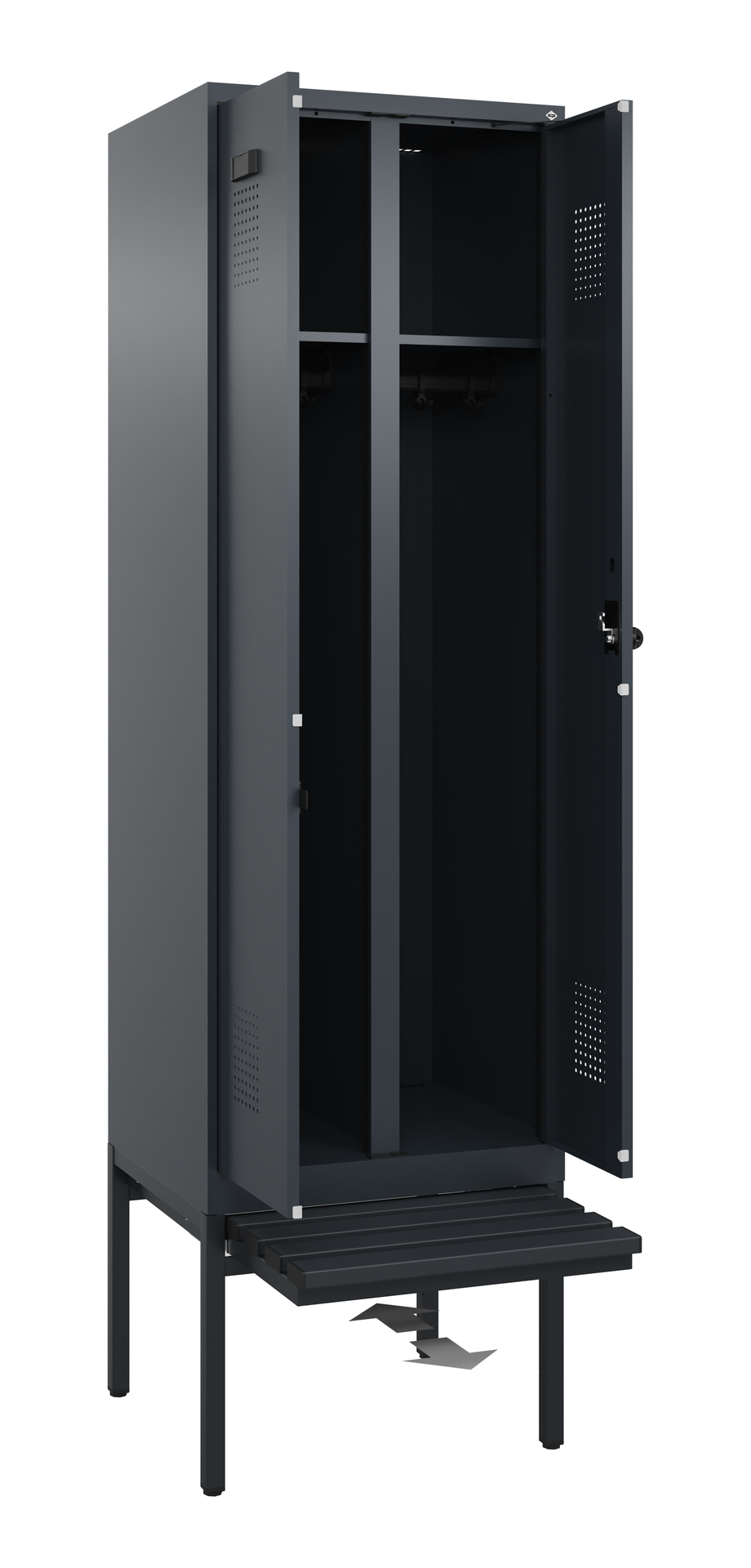 C+P Schwarz-Weiß-Spind Evolo PLUS, Bank, 2 Abteile, 2120x600x815mm
