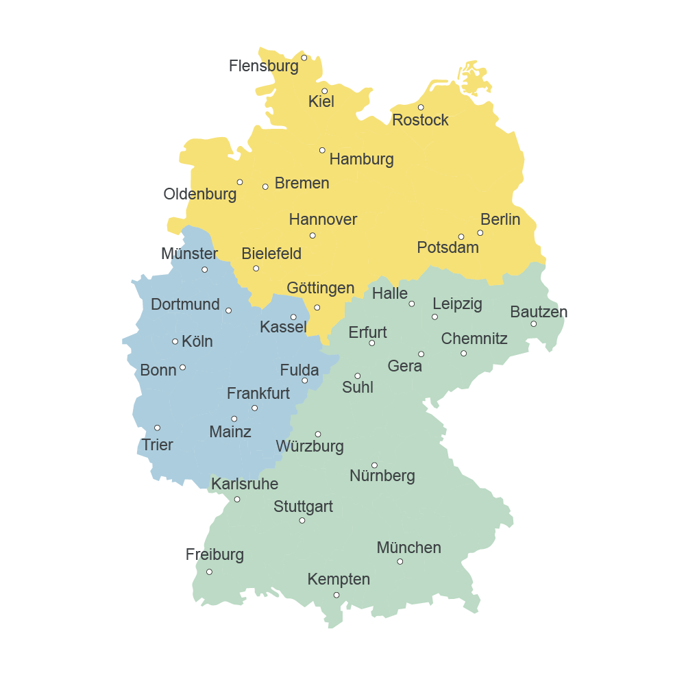 Overzichtskaart verkoopgebieden Duitsland