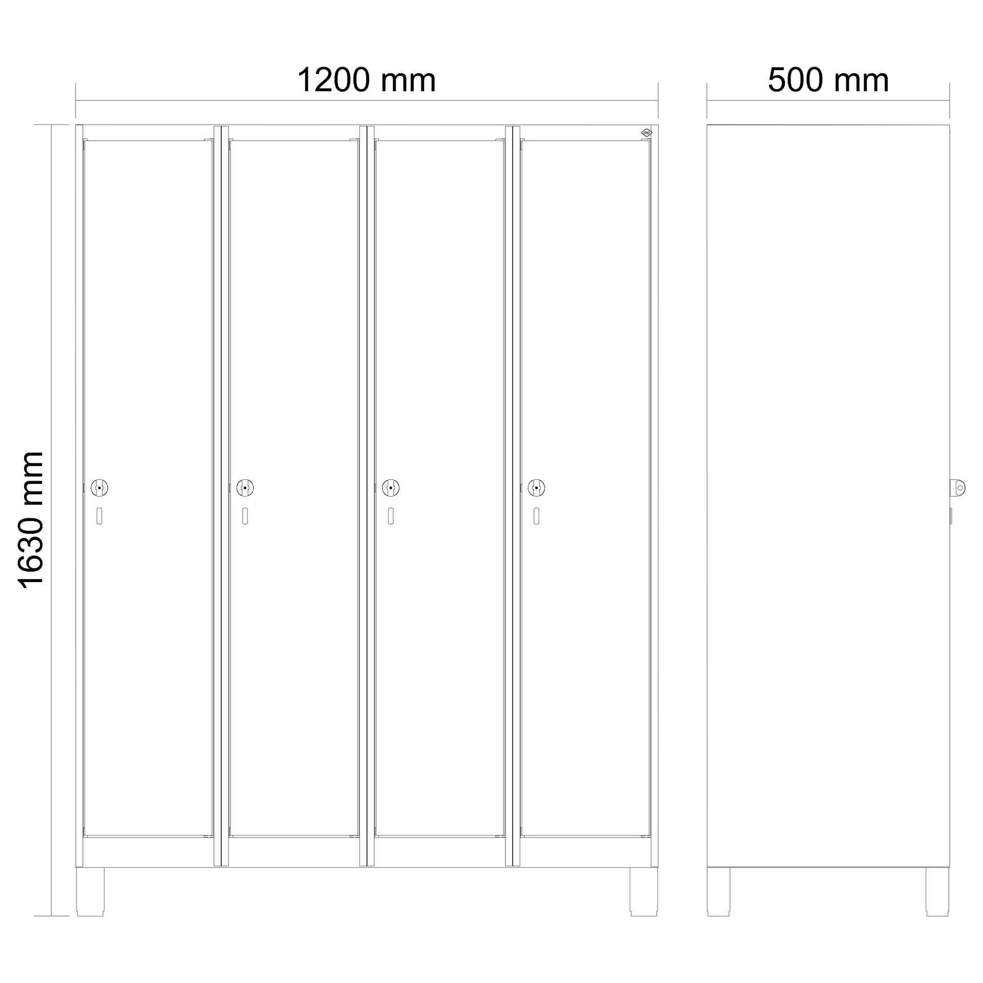 C+P Spind Evolo PLUS, F��e, 4 Abteile, 1630x1200x500mm