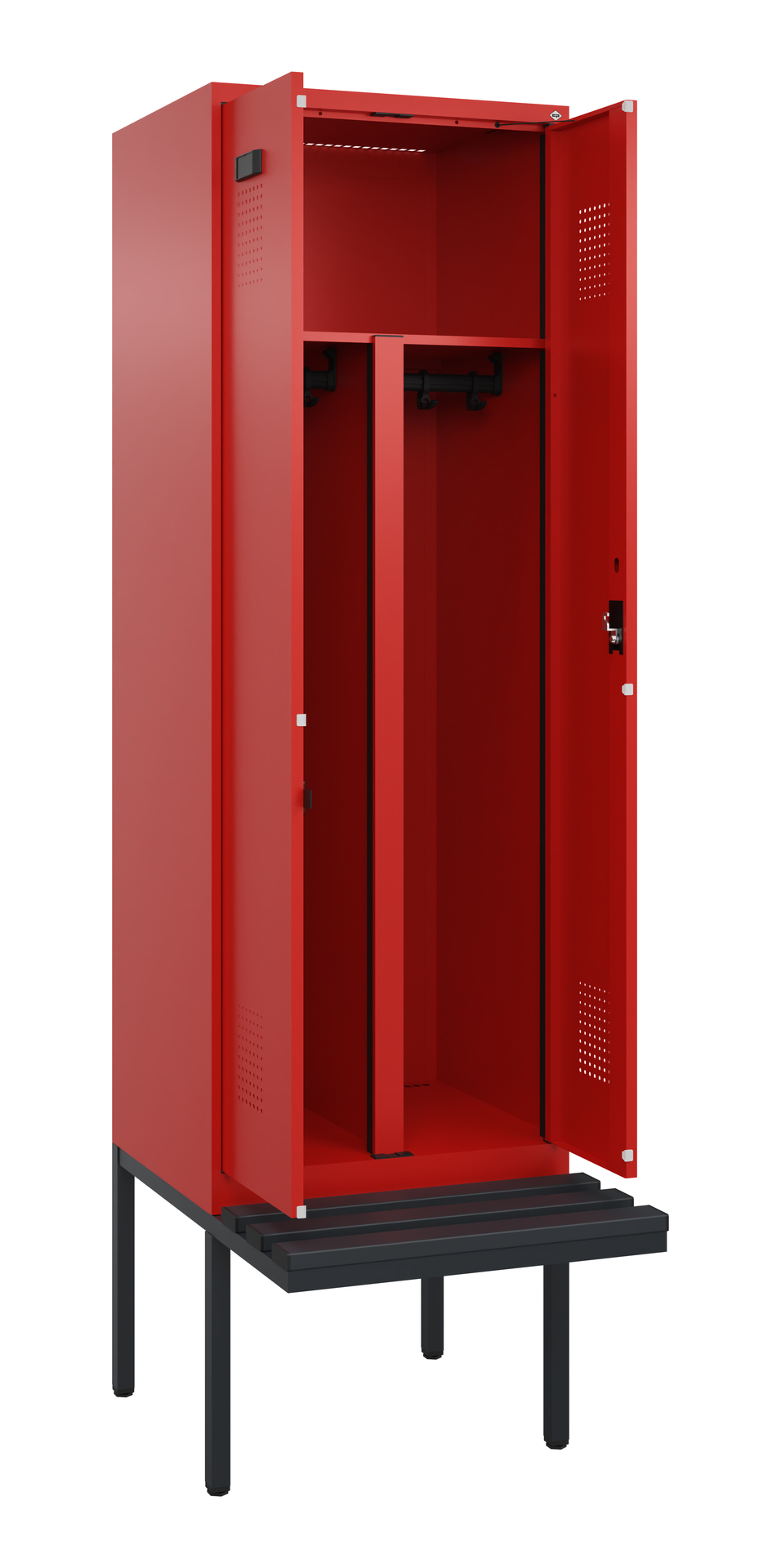 C+P PSA Schwarz-Weiß-Spind Evolo PLUS, Bank, 2 Abteile, 2120x600x815mm