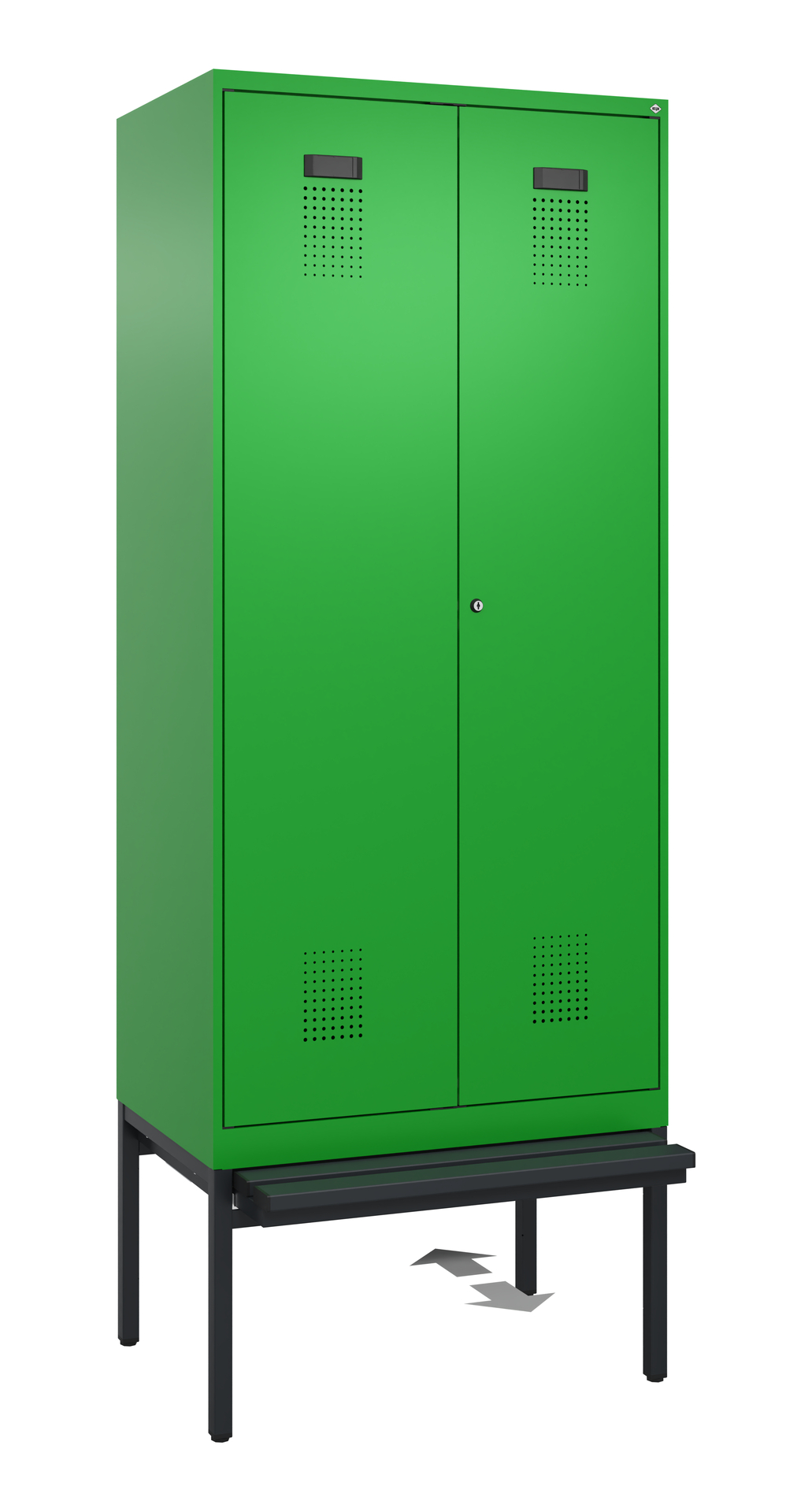 C+P PSA Schwarz-Weiß-Spind Evolo PLUS, Bank, 2 Abteile, 2120x800x815mm