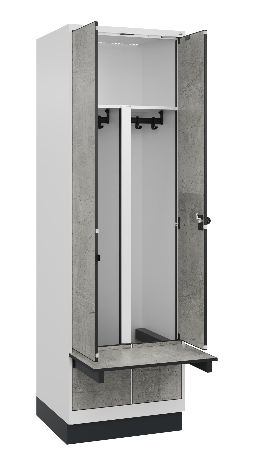 C+P PSA Schwarz-Wei�-Spind Evolo PLUS, Bank, 2 Abteile, 1950x600x815mm C+P PSA Schwarz-Wei�-Spind Evolo PLUS, Bank, 2 Abteile, 1950x600x815mm