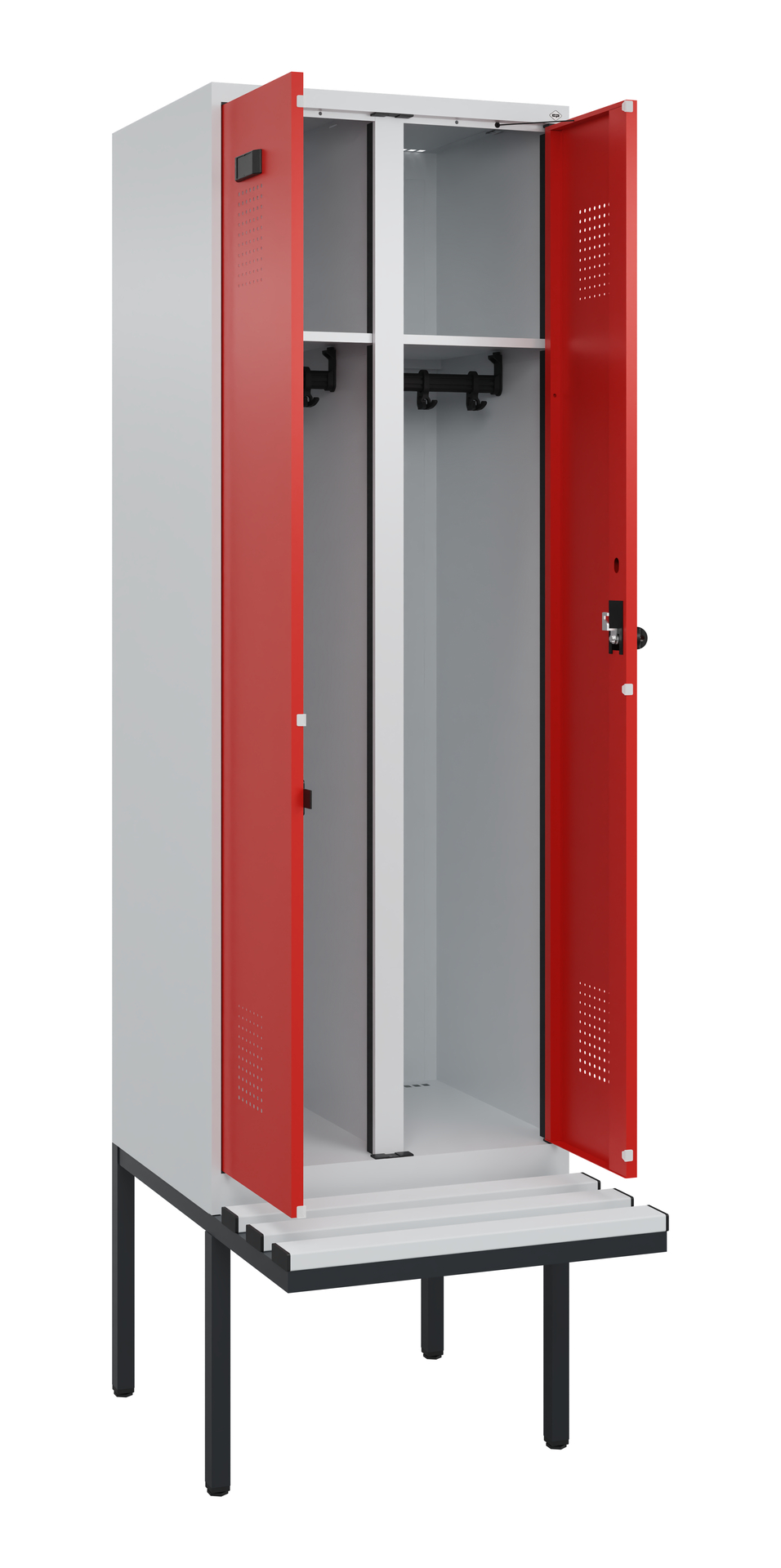 C+P Schwarz-Weiß-Spind Evolo PLUS, Bank, 2 Abteile, 2120x600x815mm