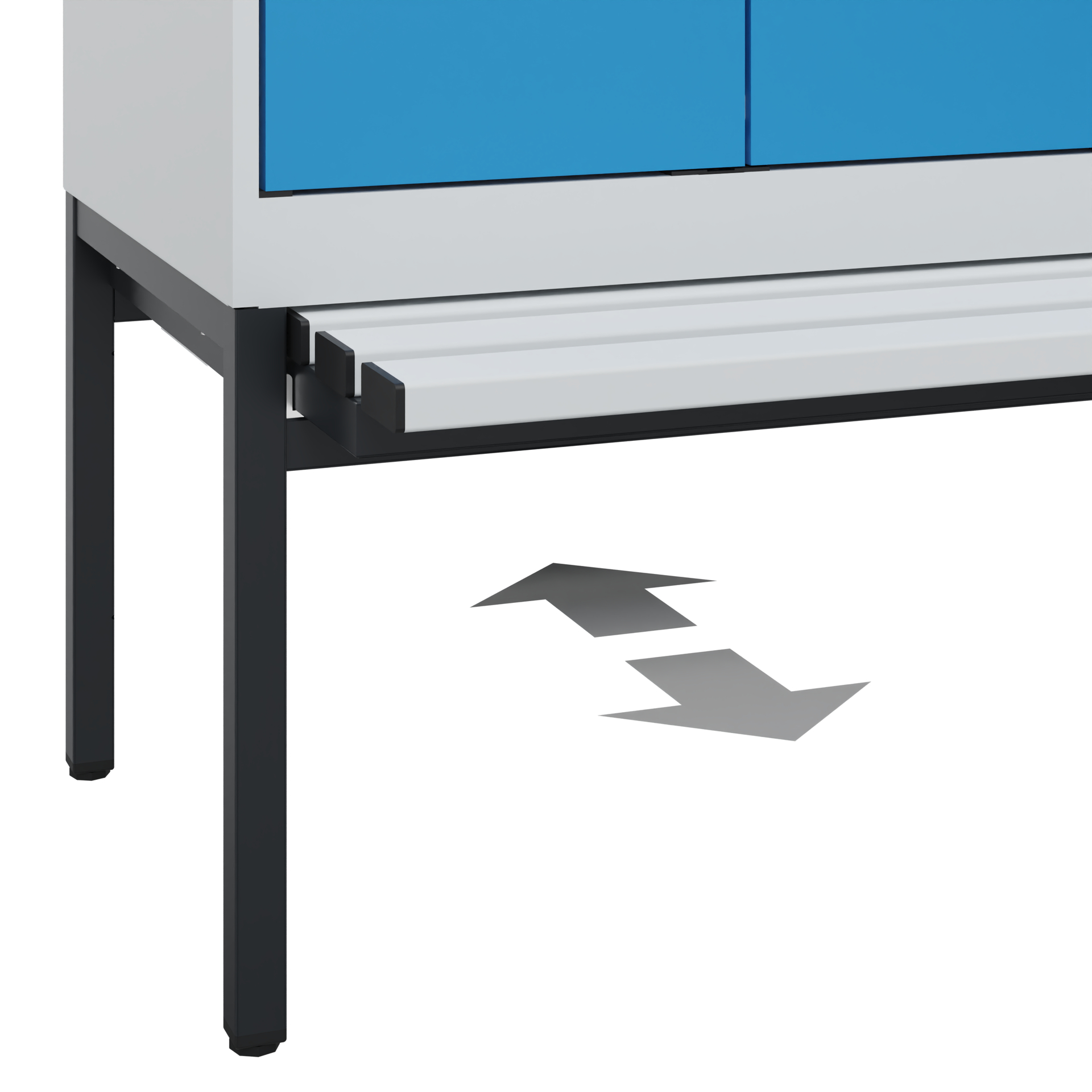 C+P Schwarz-Weiß-Spind Evolo PLUS, Bank, 4 Abteile, 2120x1200x815mm