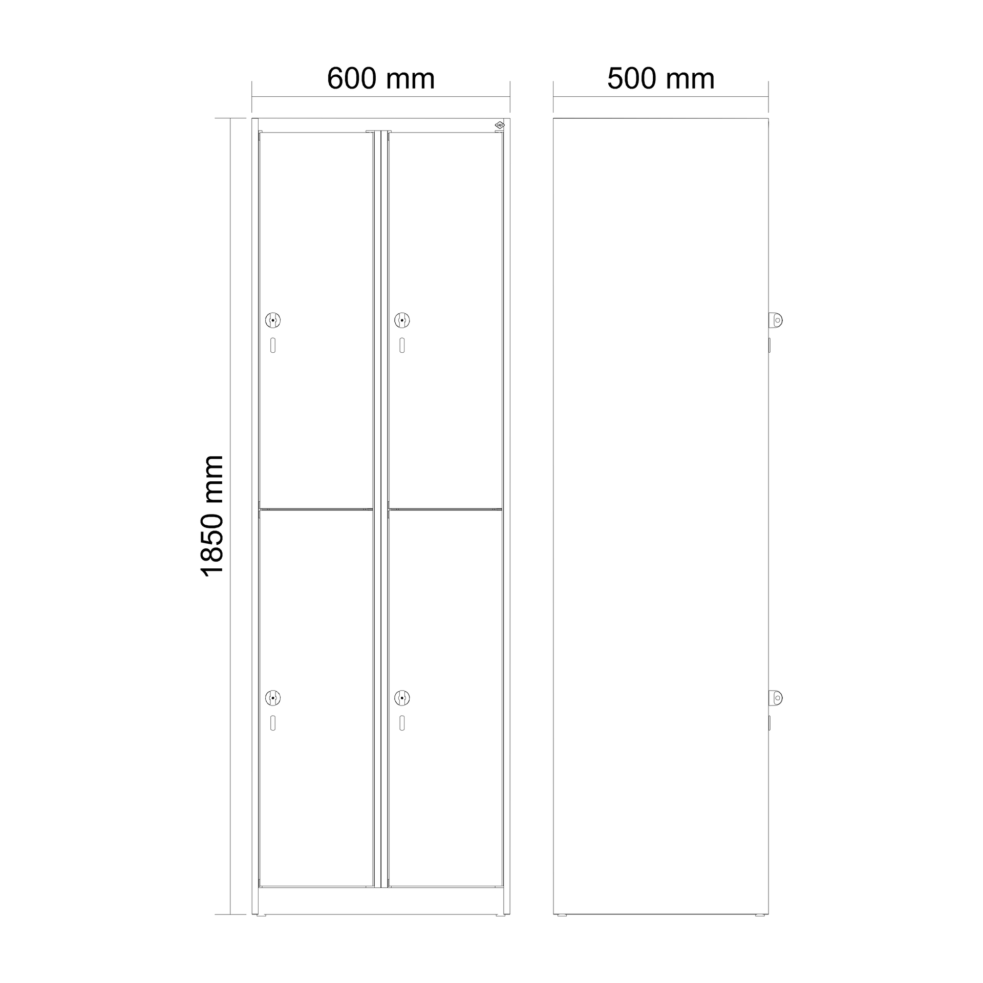 C+P Doppelst�ckiger Spind Evolo PLUS, 4 F�cher, 1850x600x500mm